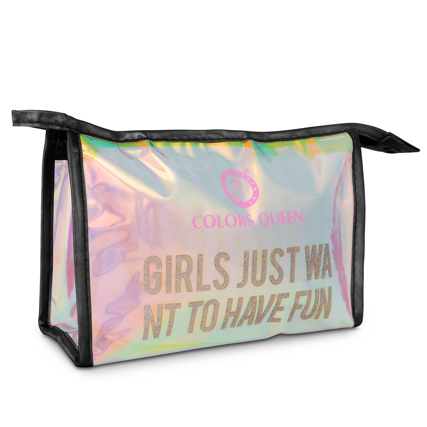 Colors Queen Girls Just Want To Have Fun Rainbow Makeup Pouch | Waterproof Cosmetic Organizer Bag for Women & Teens | Perfect for Travel, Gym & Daily Essentials Storage