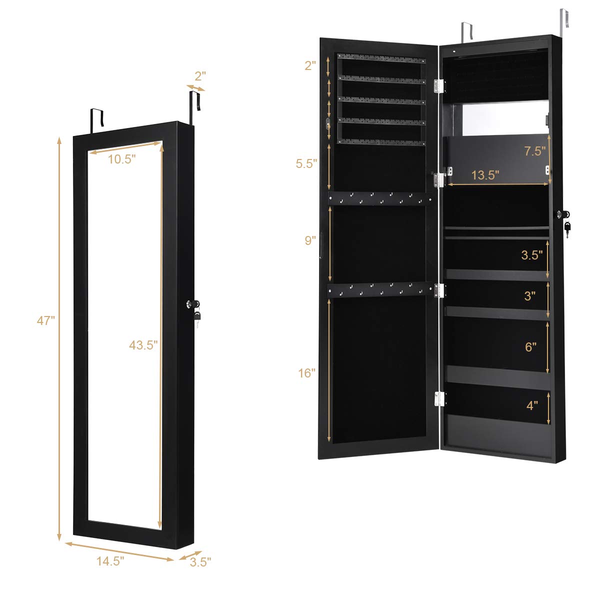 KOTEK 15 LED Light Jewelry Cabinet with Mirror - 47