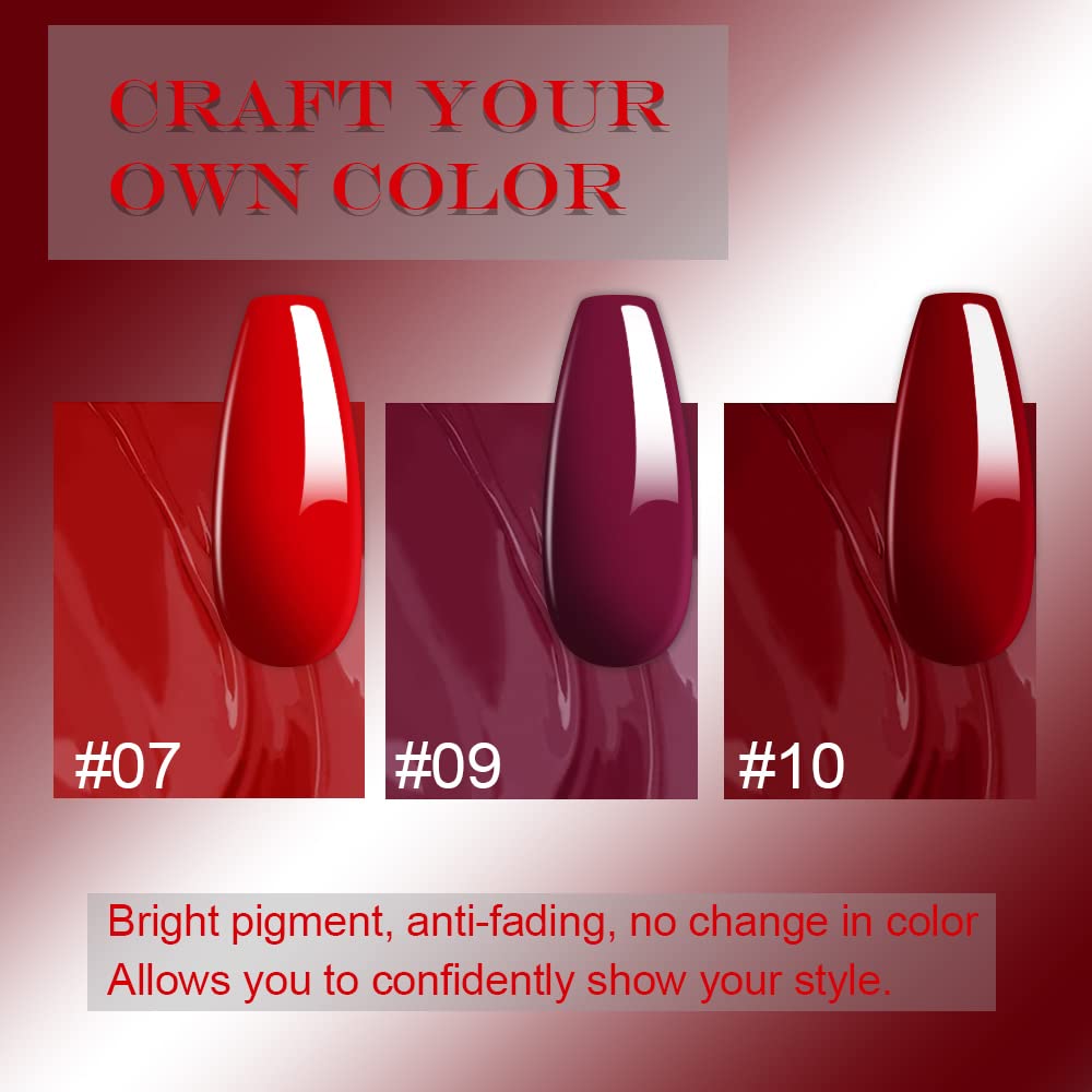 BINGBRUSH 3 Pcs Gel Nail Polish Kit - 10ML Red Soak Off UV LED Nail Polish, Long Lasting High Shine Nail Lacquer for Manicure, Salon & DIY Nail Art (A02-Red) | Perfect for Home Use, Professional Salons, Parties & Special Occasions