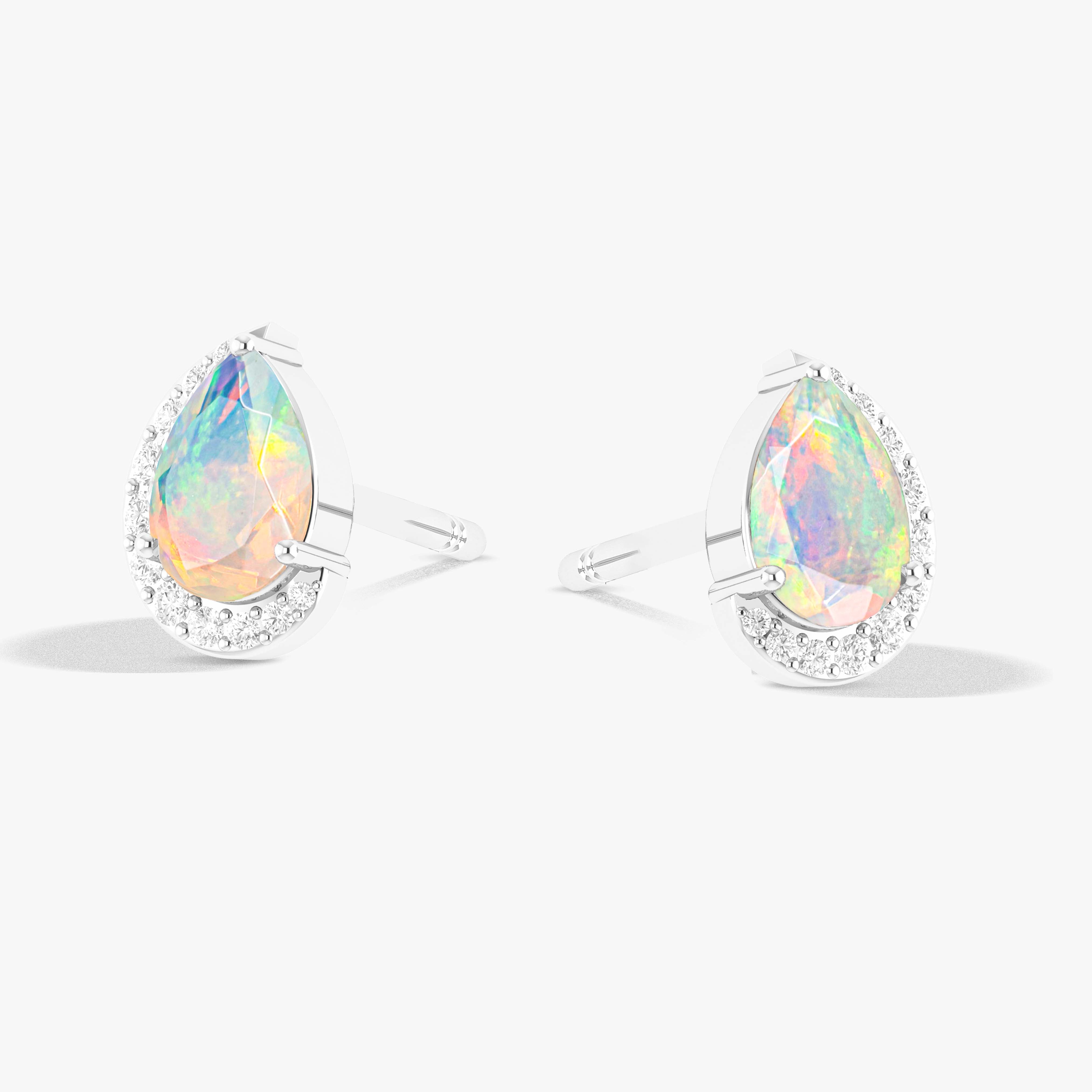 White Ethiopian Opal Pear Stud Earrings – Dainty & Elegant Jewelry for Women | Perfect for Weddings, Parties & Everyday Wear