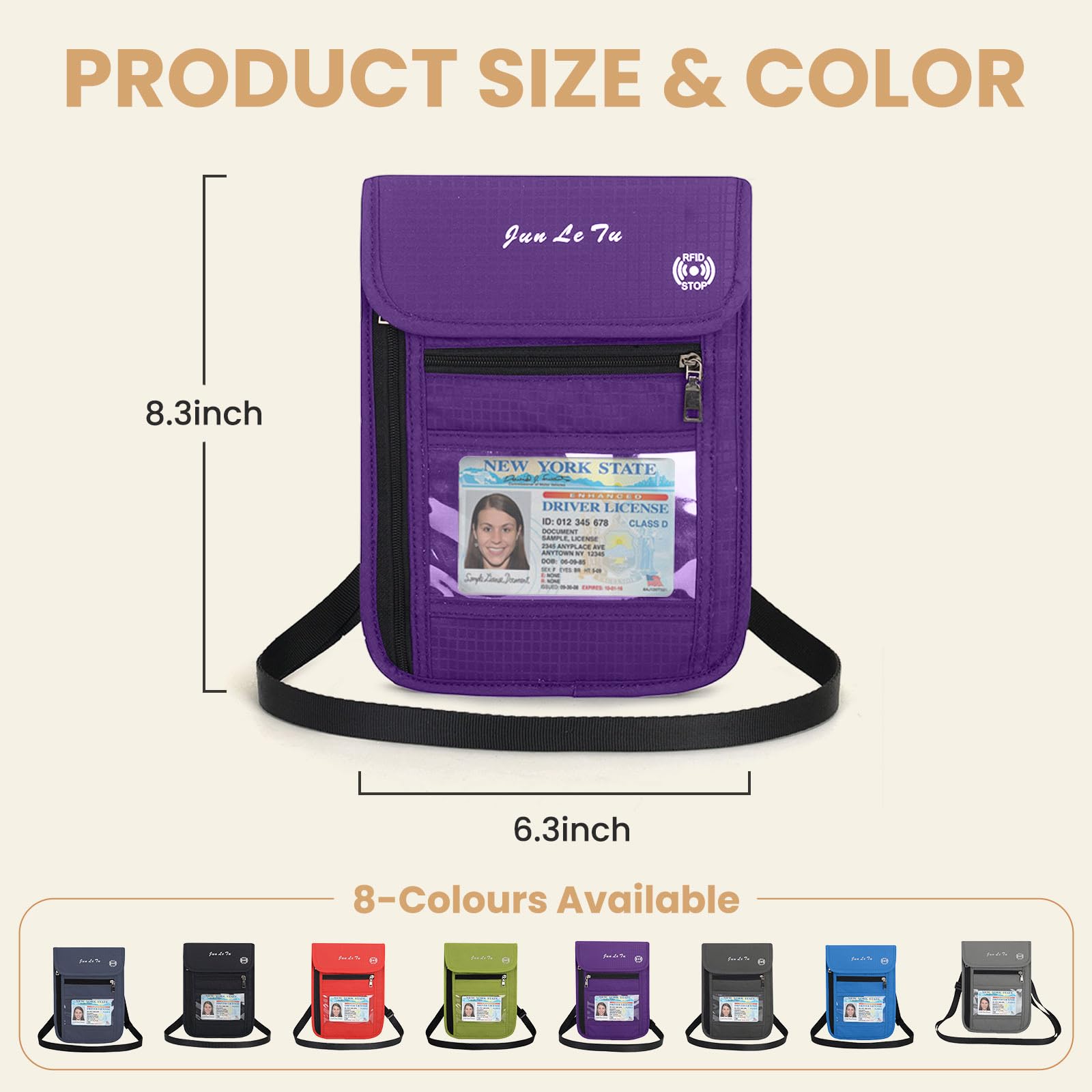 RFID Blocking Passport Holder with Clear Window - Waterproof Travel Wallet for Men & Women | Organize ID, Credit Cards & Travel Documents | Perfect for Airports, Vacations & Business Trips (Purple)