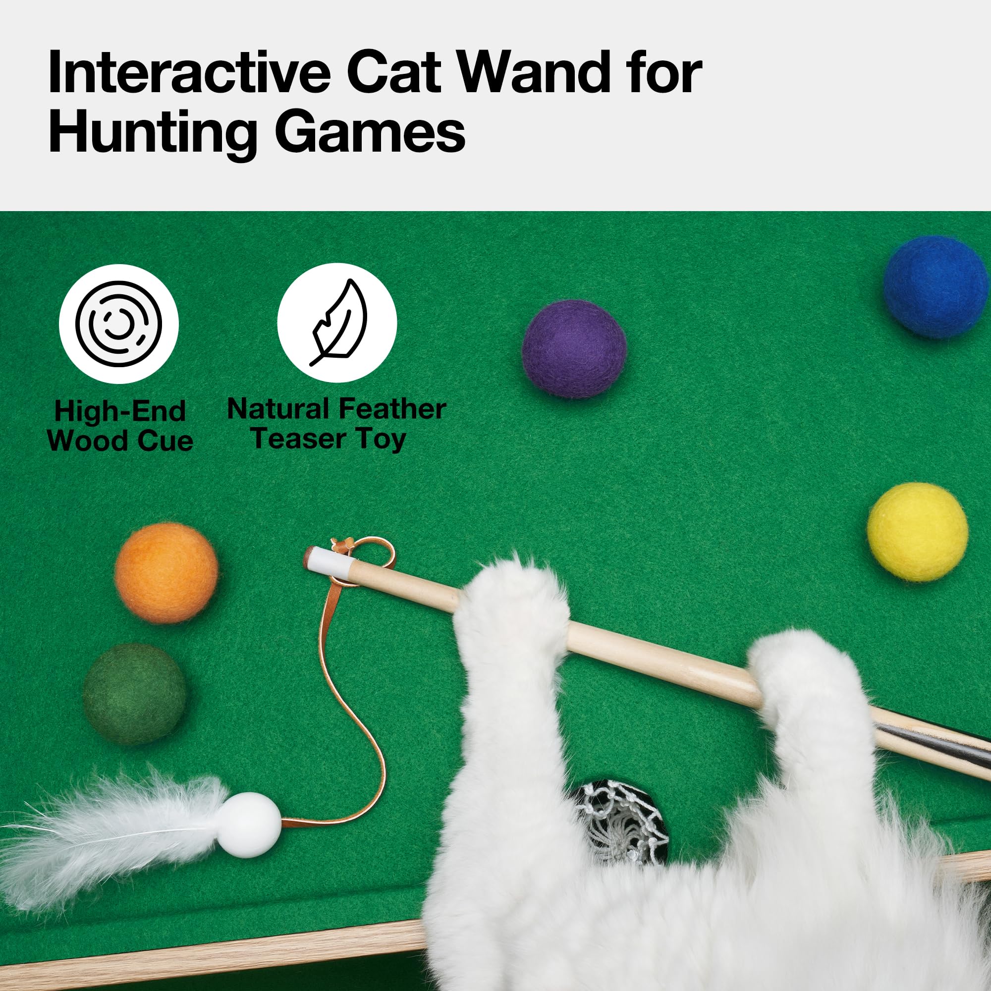 VETRESKA 4-in-1 Cat Toy Set - Mini Pool Table with Feather Wand, Billiard Balls & Scratching Post - Interactive Puzzle Toy for Indoor Cats - Fun Exercise & Play Furniture for Kittens - Perfect for Playtime, Training & Mental Stimulation