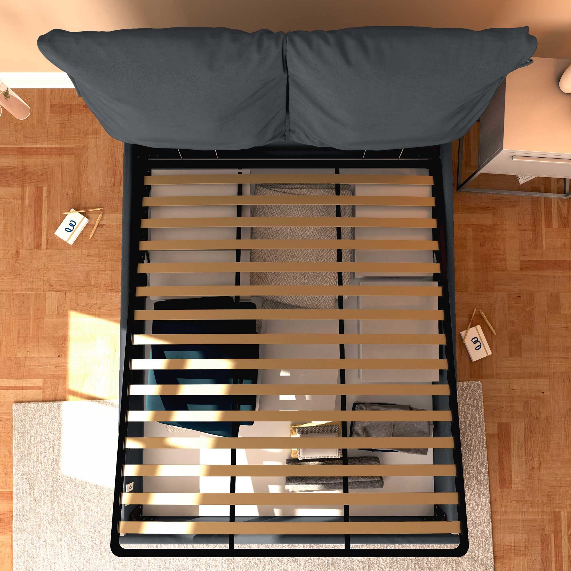 Baldiflex Single Bed with Storage - Licia Soft Synthetic Leather Upholstery, Slatted Base for Single Mattress, 180 x 200 cm, Padded Slim Headboard, Dark Gray - Perfect for Small Bedrooms, Guest Rooms & Studio Apartments