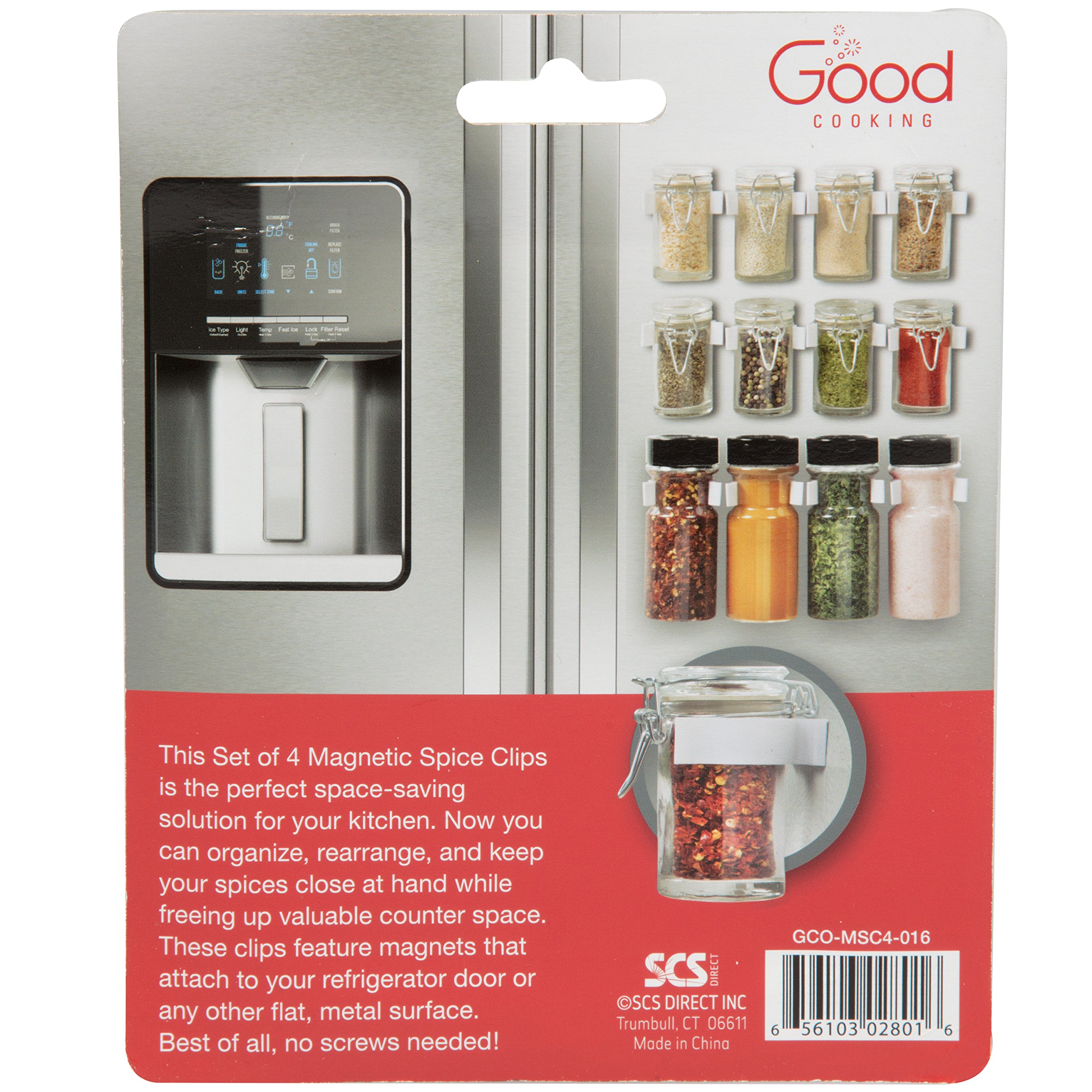 Premium Magnetic Spice Rack Organizer - Set of 4 Universal Spice Jar Gripper Clips for Kitchen Cabinet - No Screws Needed, Easy to Install & Reorganize - Perfect for Storing Spices, Seasonings & Small Jars in Pantry or Countertop