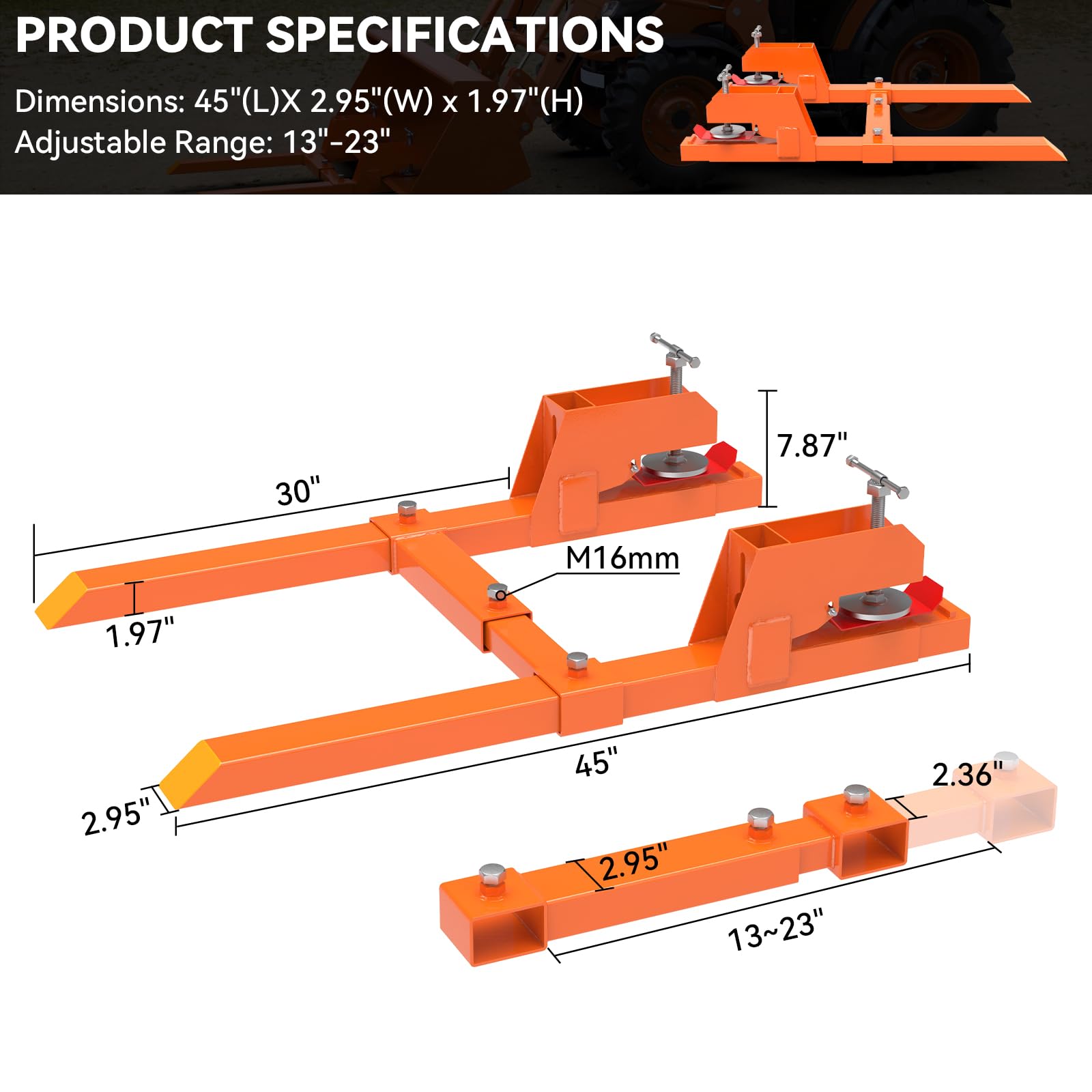 2025 Upgraded Clamp-On Pallet Forks with Non-Slip Pad & Tongue - 45