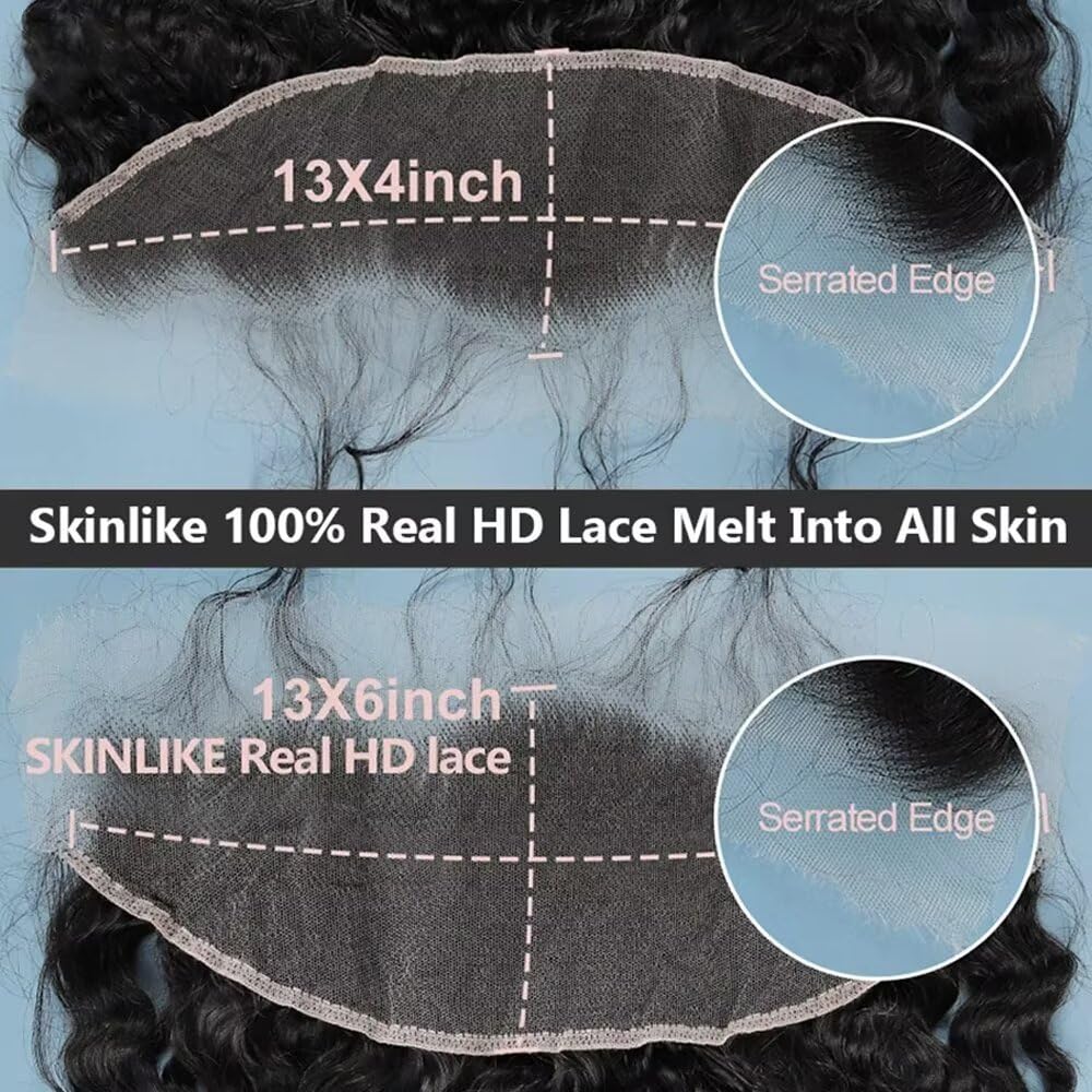 13x6 Swiss HD Lace Frontal Closure - Pre Plucked Natural Hairline Invisible Black Human Hair Wig | Skinlike Real HD Lace | Transparent Lace for Curly Wigs | Perfect for Daily Wear, Cosplay & Special Occasions