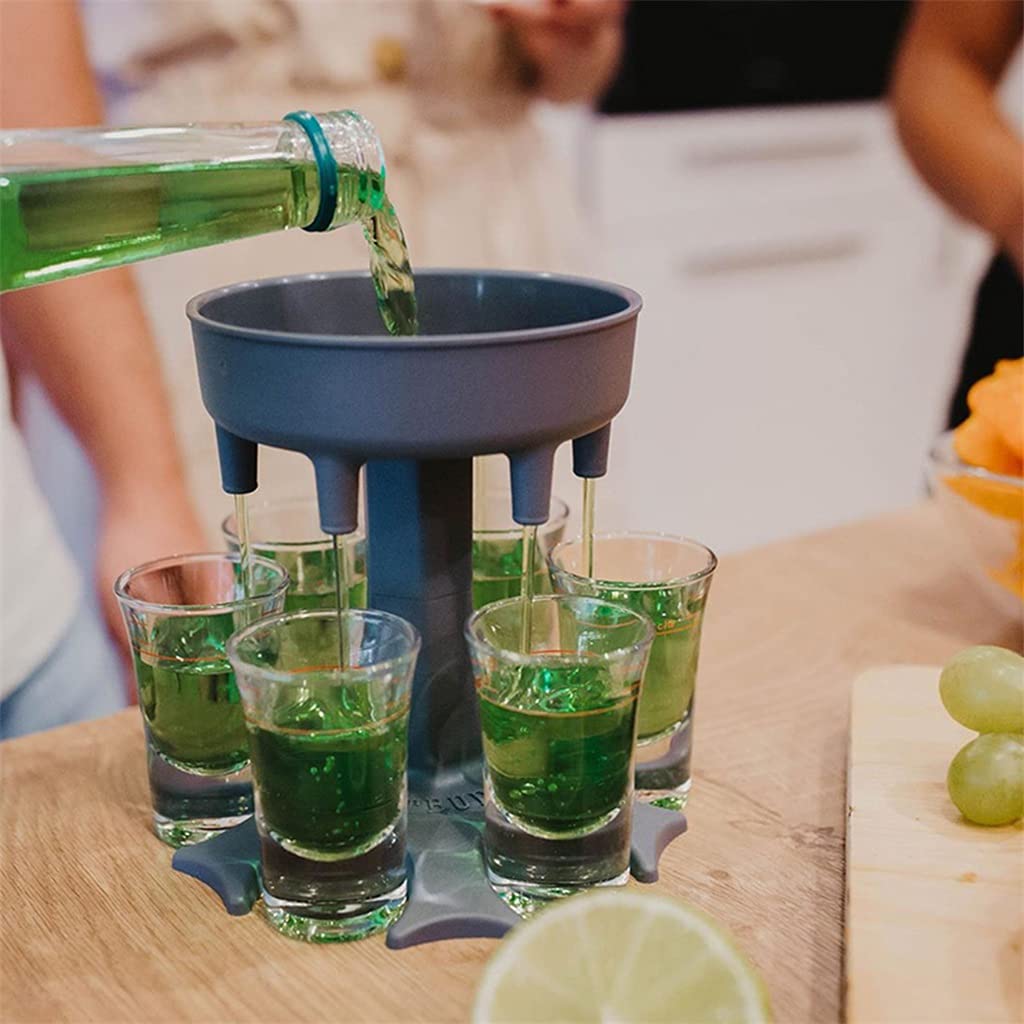 Kaidan 6 Shot Glass Dispenser Holder - Blue Bar Accessory for Party Drinking Games, Cocktail & Wine Quick Pour Tool - Perfect for Home Bars, Bachelor Parties & Game Nights