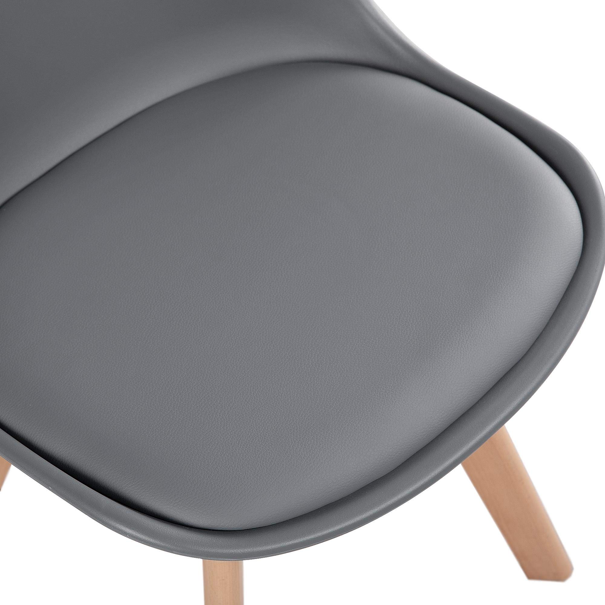 Yaheetech Modern Mid Century Dining Chairs Set of 4 - Upholstered PU Shell Accent Chairs with Beech Wood Legs, Eiffel Inspired Design in Dark Gray - Perfect for Dining Room, Living Room, Bedroom or Kitchen Seating