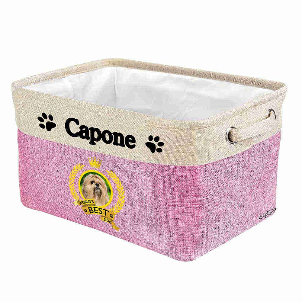 Foldable Pet Toy Storage Basket with Handles - Custom Name Collapsible Dog Toy Organizer Bin for Bedroom, Home - Perfect for Dog & Cat Toys, Closet Shelf Organization (Pink) | Great for Small Space Storage & Pet Play Area Organization