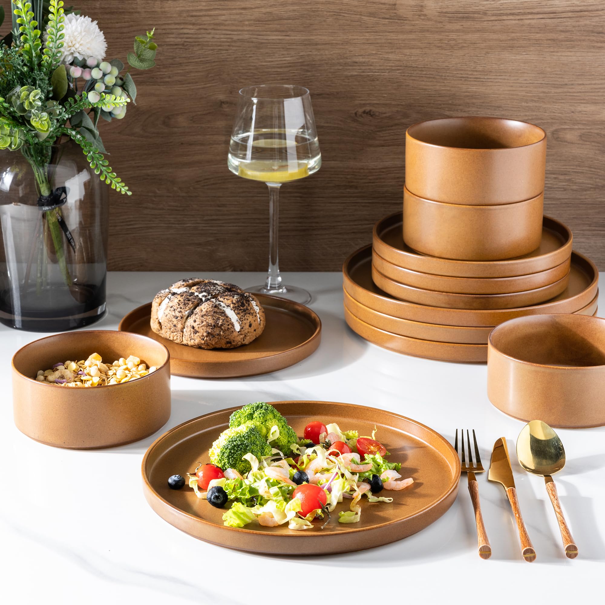 LERATIO 16-Piece Ceramic Dinnerware Set for 6, Durable Stoneware Plates & Bowls - Chip & Crack Resistant, Oven/Dishwasher/Microwave Safe - Perfect for Family Dining, Dinner Parties & Restaurant Use