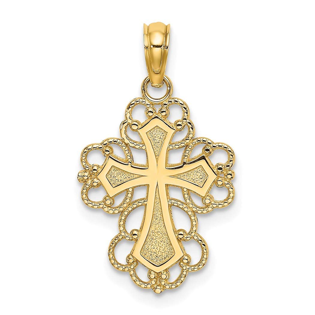 14K Gold Beaded Lace Trim Cross Pendant Necklace - Religious Faith Charm Jewelry Gift for Women, Perfect for Church, Weddings & Special Occasions