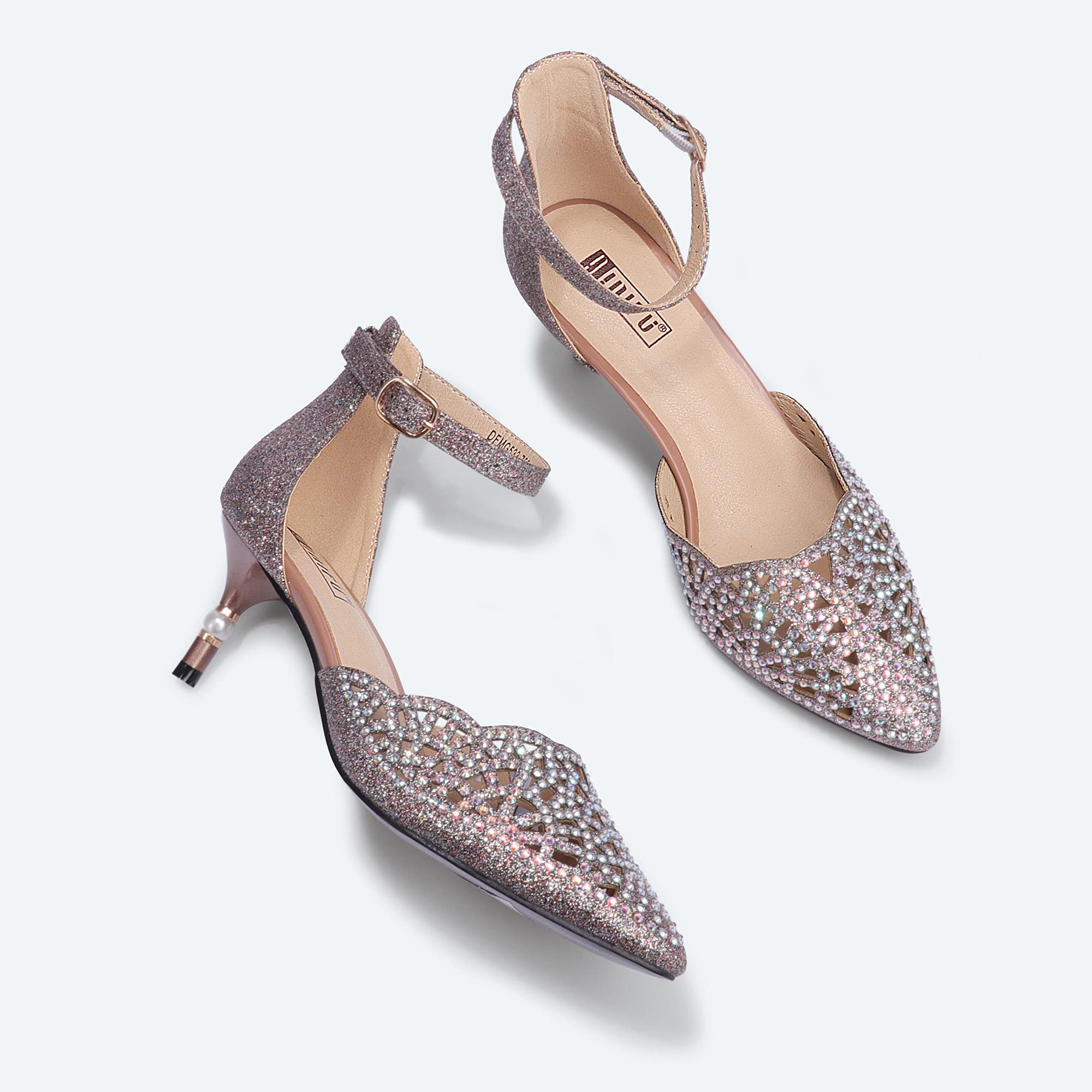 IDIFU Women's Rhinestone Sequins Kitten Heel Pumps - Elegant Wedding Shoes for Bride, Bridesmaid & Evening Party | Comfortable Low Heel Dress Shoes for Prom, Cocktail & Formal Occasions