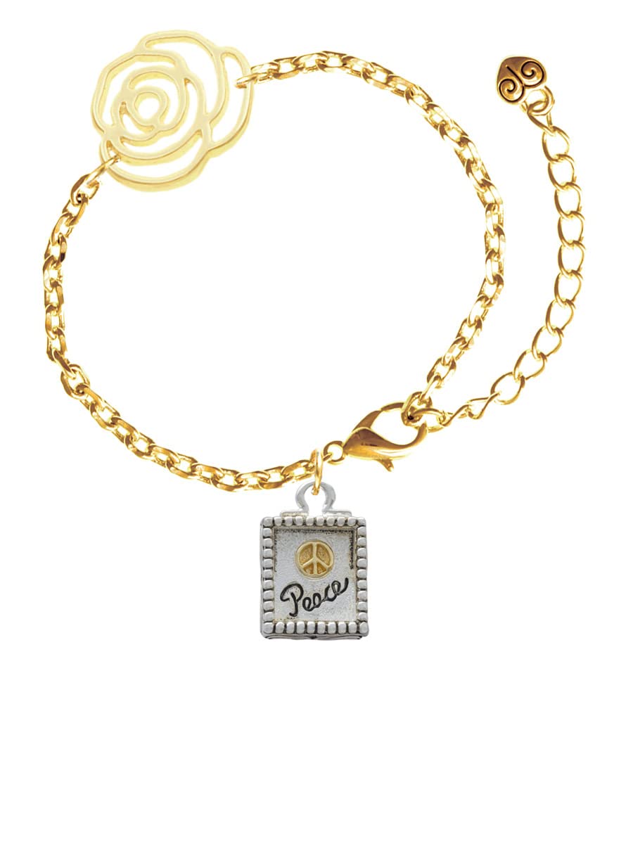 Delight Jewelry Two-Tone Shadow Box Message Bracelet - Gold Flower Link Chain with 6.75