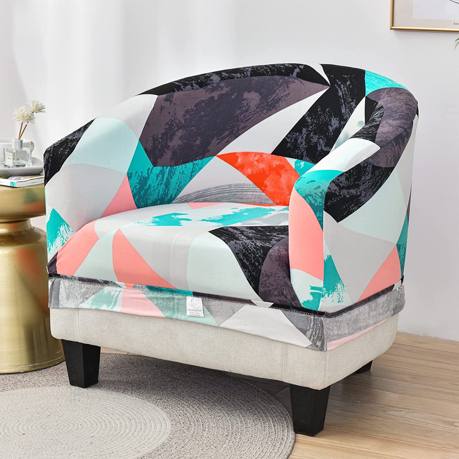 XMAYODS Stretch Slipcover for Club & Barrel Chairs - Spandex Printed Furniture Protector with Elastic Bottom - Perfect for Living Room, Office, and Lounge Decor