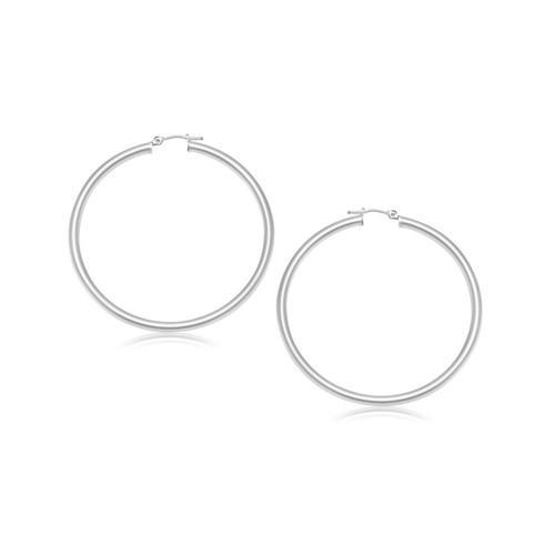 14K White Gold Polished Hoop Earrings - 25mm Classic Round Hoops for Women | Perfect for Everyday Wear, Date Night & Special Occasions