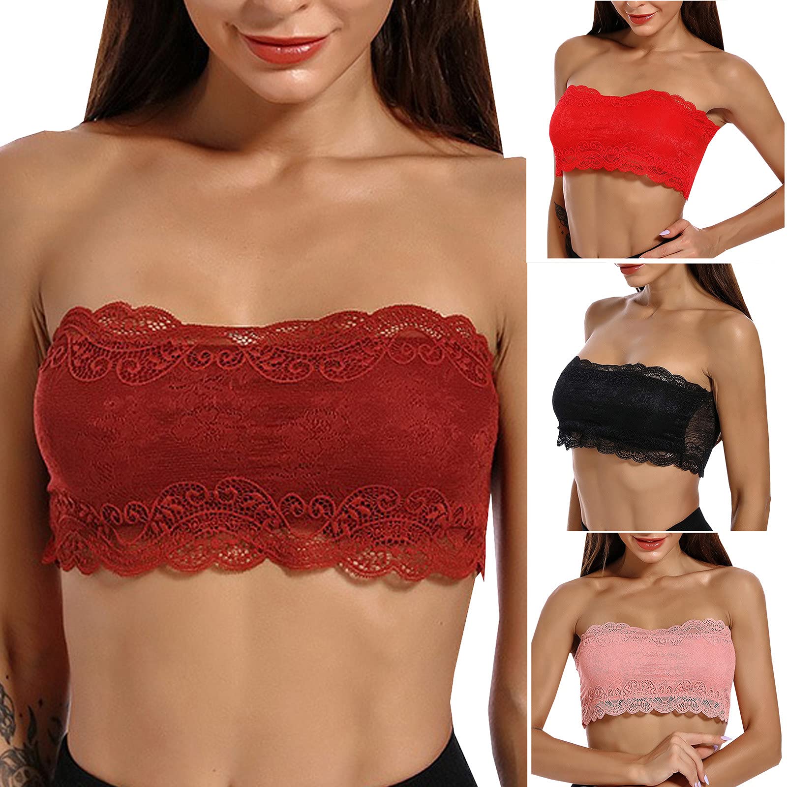 Floral Lace Bralette for Women - Seamless Wireless Tube Top Bra, Comfortable Strapless Bandeau for Layering, Yoga, Beachwear & Everyday Wear