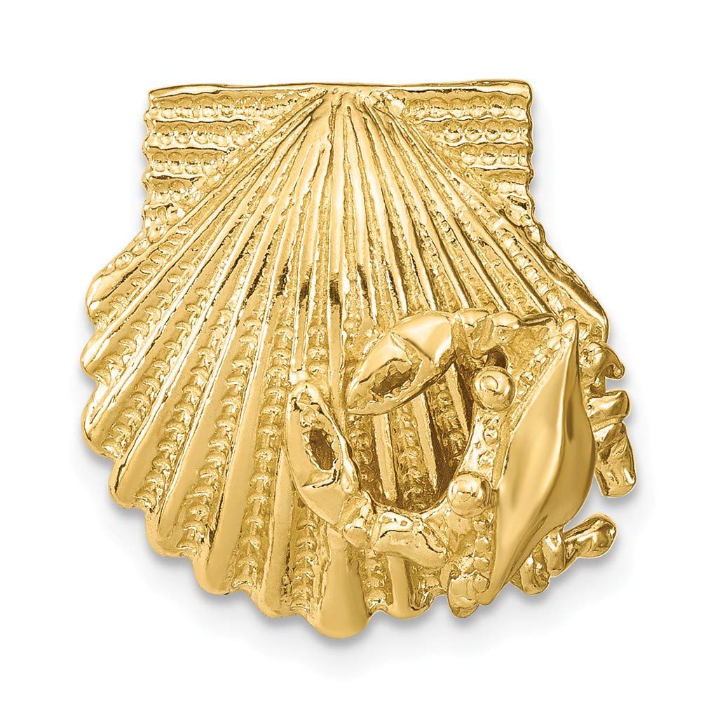 14K Yellow Gold Scallop Shell Pendant Necklace with Crab Charm - Elegant Beach Jewelry for Women, Perfect for Summer Vacations & Coastal Weddings