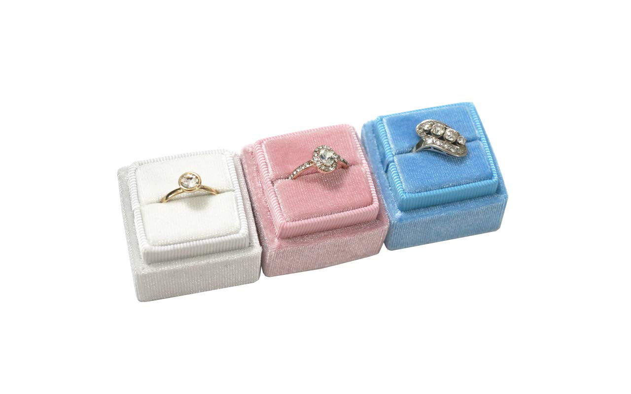 Velvet Square Single Ring Box - Vintage Wedding & Engagement Ring Holder with Detachable Lid, Photography Prop - Dusty Sky Blue | Perfect for Wedding Ceremonies, Engagement Photos & Jewelry Display