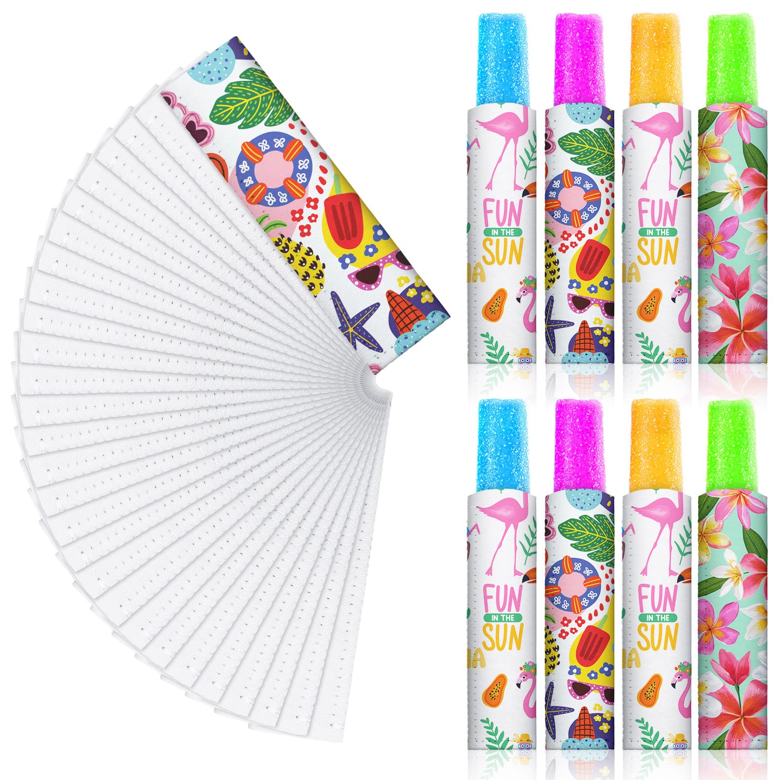 Patelai 36 Pack Reusable Ice Pop Sleeves - Popsicle Holders for Kids, Freeze Sublimation Blank Bags for Heat Press Transfer (White) - Perfect for Summer Treats, Birthday Parties & School Snacks