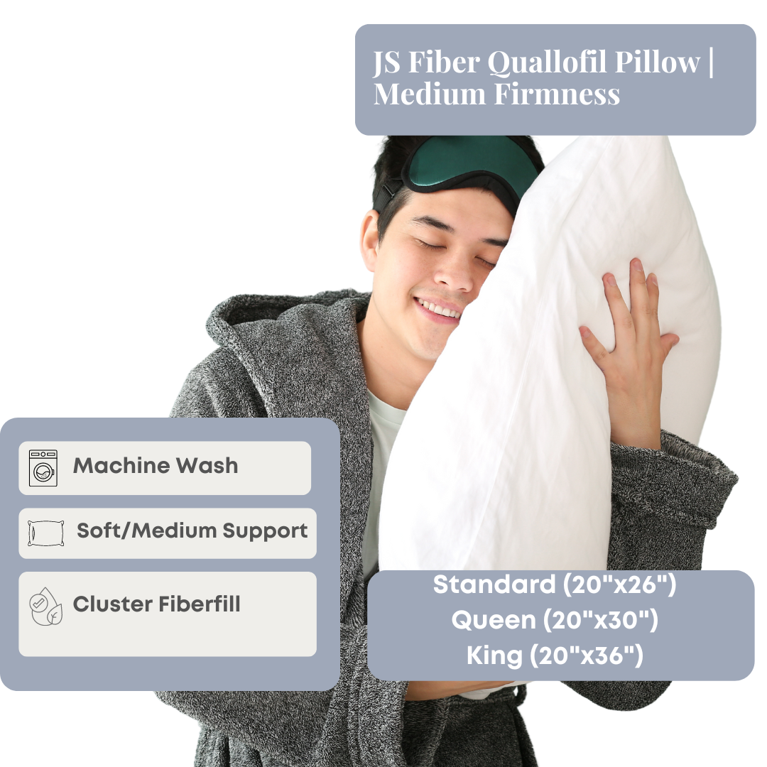 JS Fiber Quallofil Pillow - Medium Firm Support for Side & Back Sleepers - Hypoallergenic & Breathable Bed Pillow for Comfortable Sleep