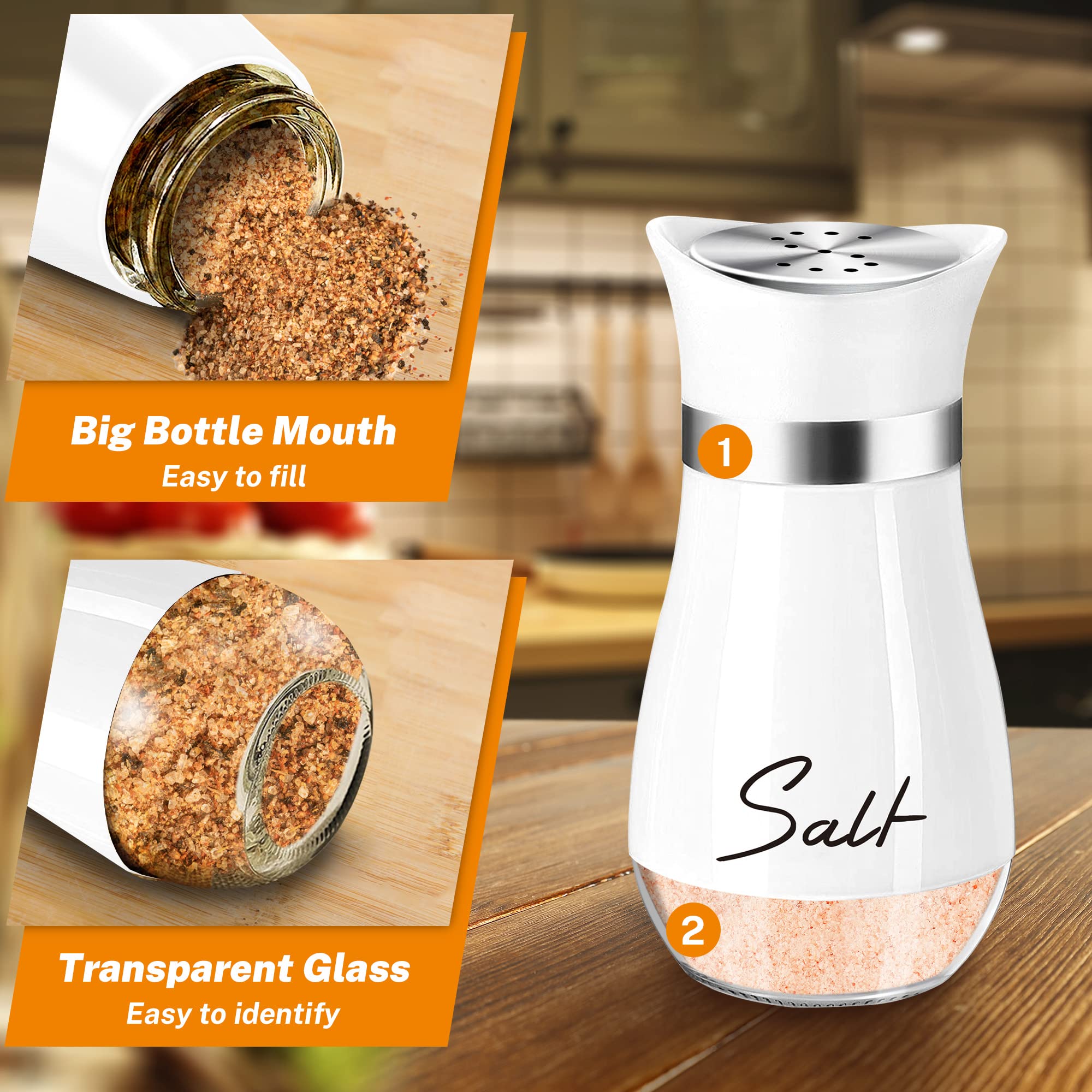 Premium White Salt and Pepper Shakers Set with Stand - 4 oz Refillable Kitchen Accessories for Restaurants, Home & Gifts - Perfect for Dining Tables, Kitchen Countertops and Housewarming Presents