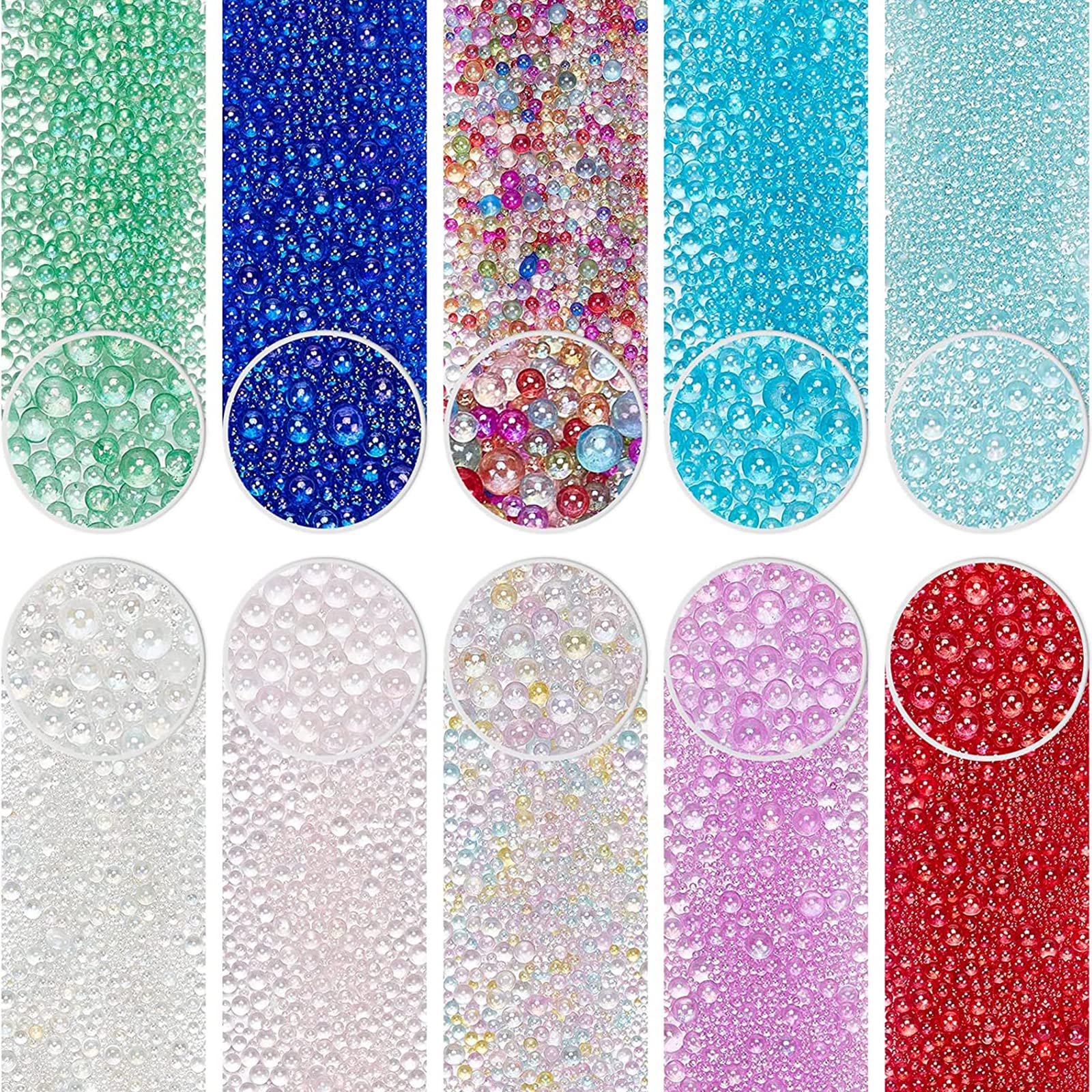OLYCRAFT 200g 0.4~3mm Colorful Glass Bubble Beads - No Hole Micro Beads for UV Resin Crafts, Nail Art & DIY Jewelry - Iridescent Water Droplet Beads in 10 Vibrant Colors - Perfect for Resin Decor, Scrapbooking & Home Decoration