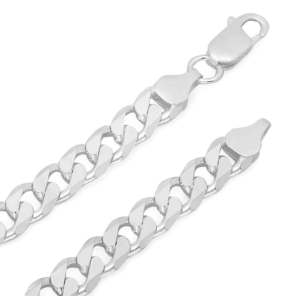 6.5mm Solid .925 Sterling Silver Beveled Curb Chain Necklace for Men - Durable & Stylish Silver Jewelry for Everyday Wear, Gifts & Special Occasions