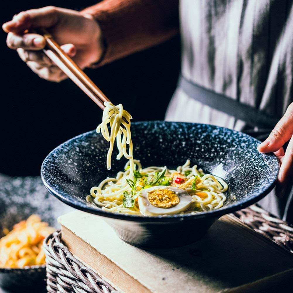 Premium Ceramic Noodle Soup Bowl Set with Wooden Spoon & Chopsticks - Microwave & Dishwasher Safe - Perfect for Ramen, Pho, Cereals & Asian Fusion Cuisine - Ideal for Home Dining, Gifts & Restaurant Use