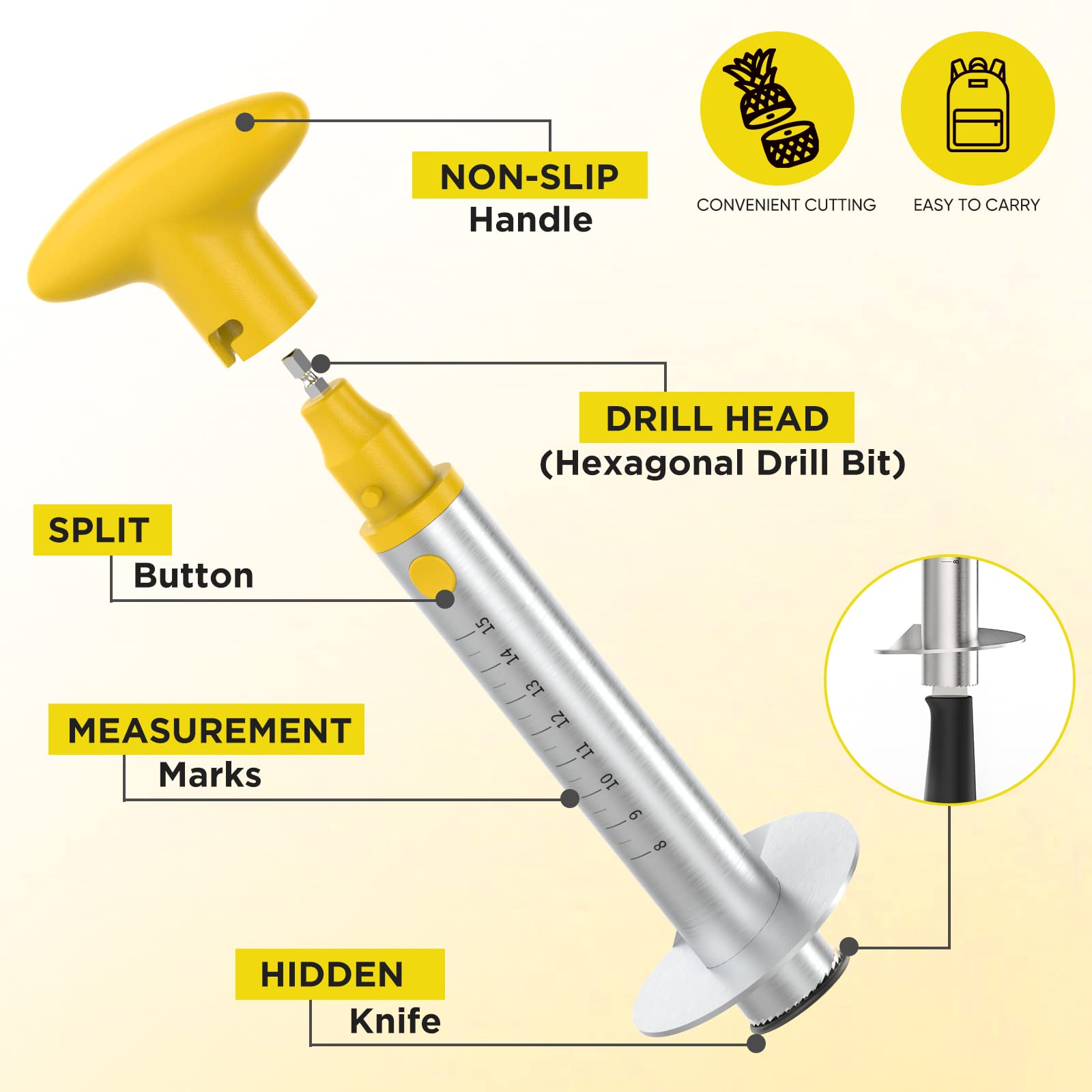 Upgraded Electric & Manual Pineapple Cutter with Knife - Stainless Steel Pineapple Corer Slicer with Drill Accessory | Durable Kitchen Tool for Fruit Peeling & Core Removing | Perfect for Smoothies, Fruit Platters & Party Food Prep