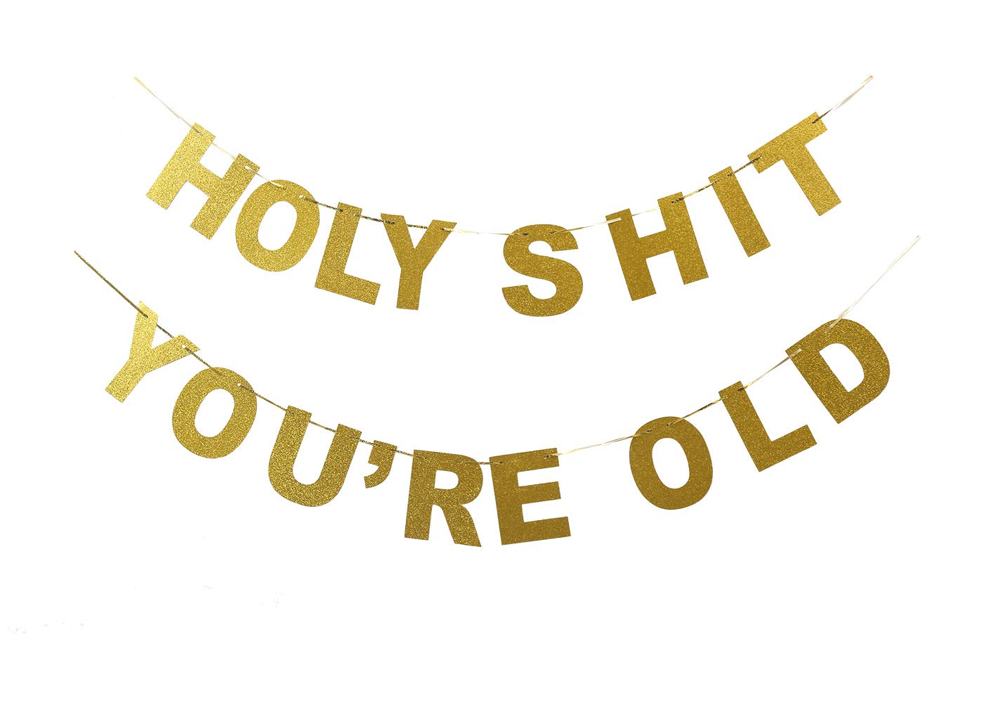 Funny Retirement Birthday Banner - Holy Sht You're Old Gold Glitter Party Decor for Milestone Celebrations & Humorous Gift Ideas