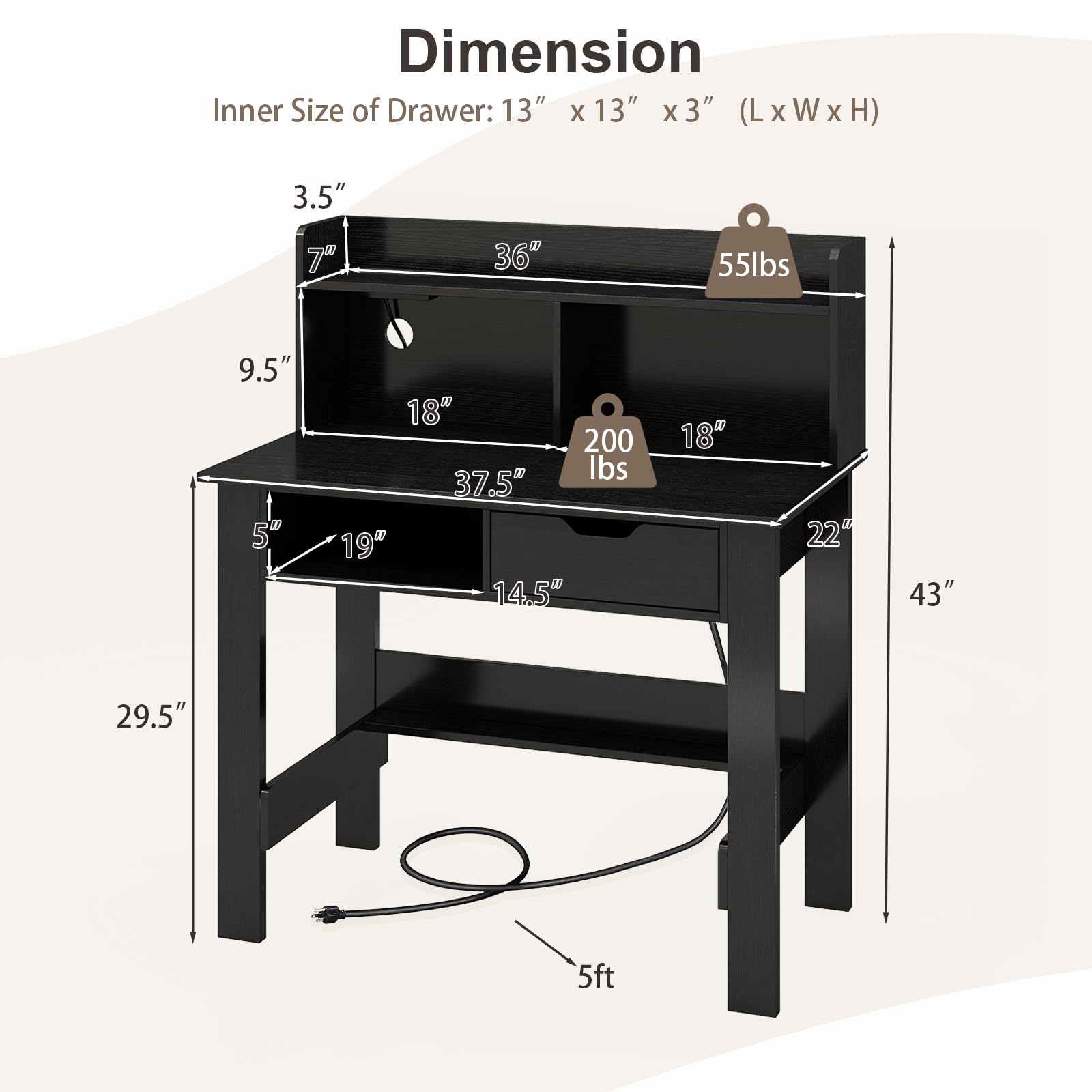 Tangkula Modern Computer Desk with Drawer & Hutch - Home Office Writing Desk with Charging Station & Storage Shelves, Space-Saving Workstation for Study, Work & Makeup Vanity | Perfect for Small Spaces, Home Office & Dorm Rooms