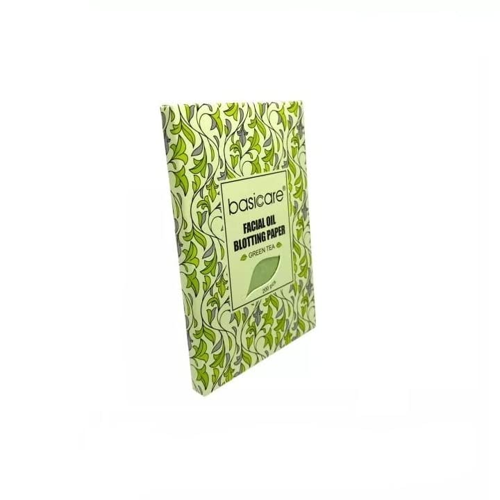 Basicare Green Tea Facial Oil Blotting Sheets - Natural Oil Absorbing Tissues for Oily Skin, Remove Excess Shine & Control Shine - Perfect for Makeup Touch-Ups & On-the-Go Skin Care (100 Sheets Pack)