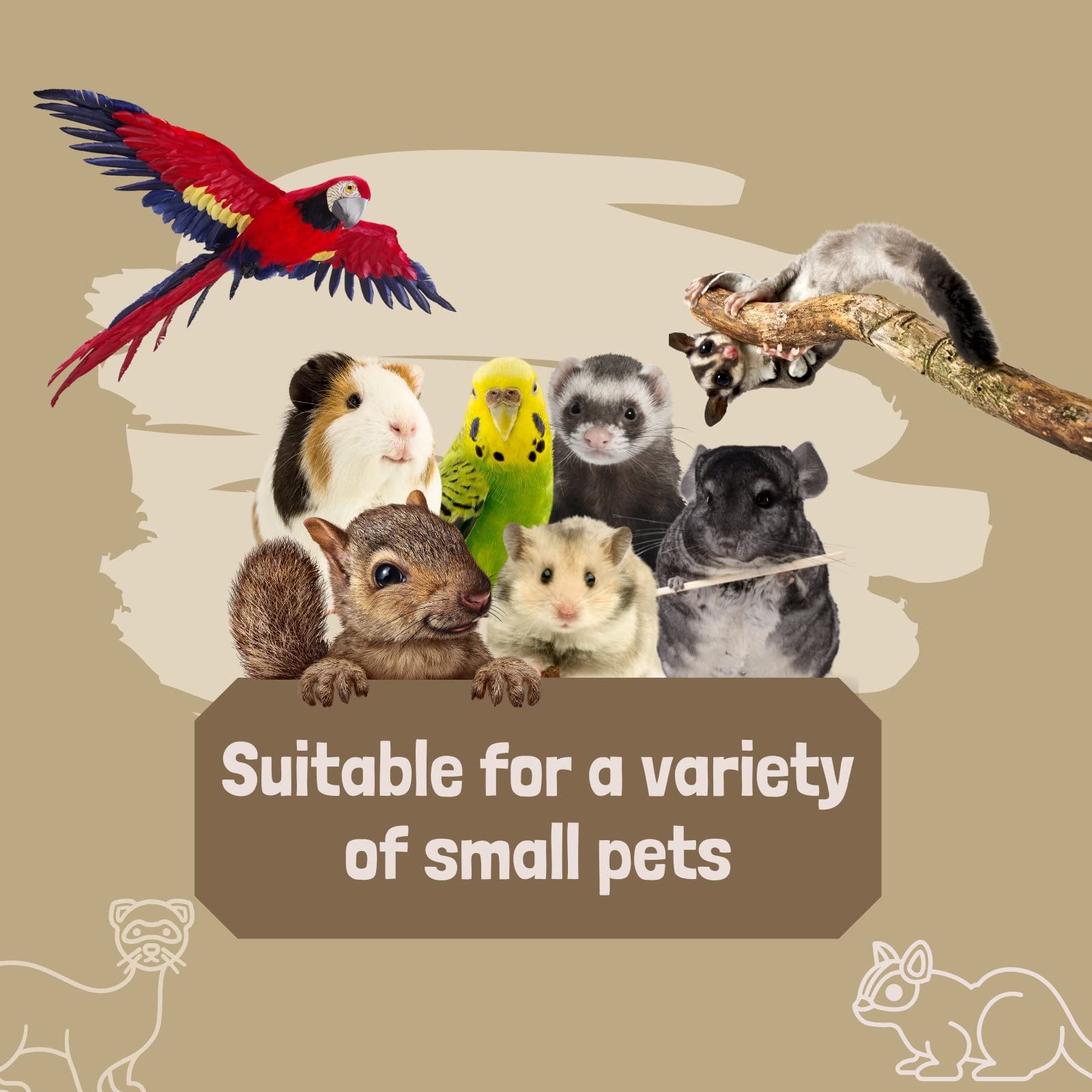 FABMODE 2 Pack Small Pet Toys for Sugar Gliders, Ferrets, Birds, Parrots, Hamsters, Squirrels & Chinchillas - Cage Climbing & Swing Accessories with Bonus Water Bowl | Perfect for Playtime & Exercise in Small Animal Cages