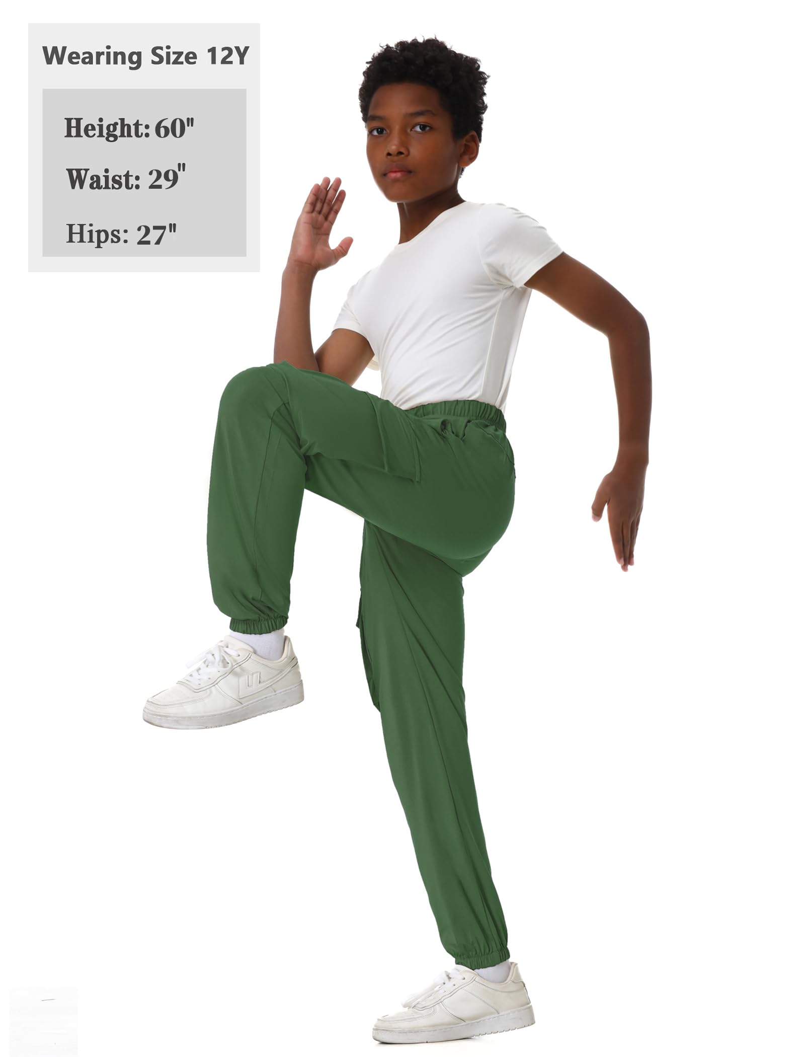 EXARUS 3 Pack Boys Cargo Joggers - Lightweight Quick-Dry Hiking Pants with Drawstring Elastic Waist for Kids 6-14 Years | Perfect for Outdoor Adventures, Sports & Casual Wear