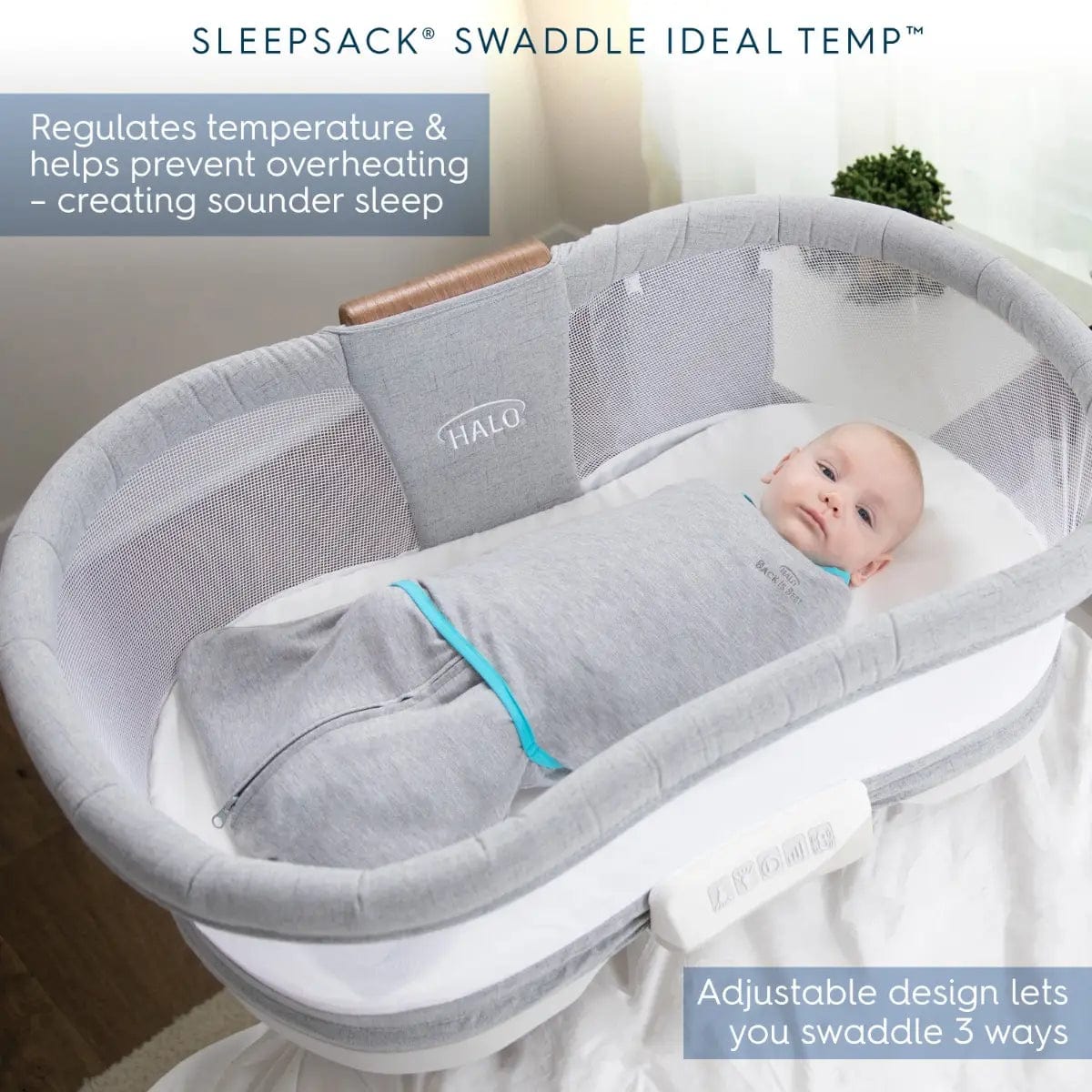 Halo Ideal Temp Sleepsack Medium - Heather Gray/Aqua - Breathable Baby Sleep Sack for Safe & Comfortable Sleep - Perfect for Nursery, Daycare & Travel