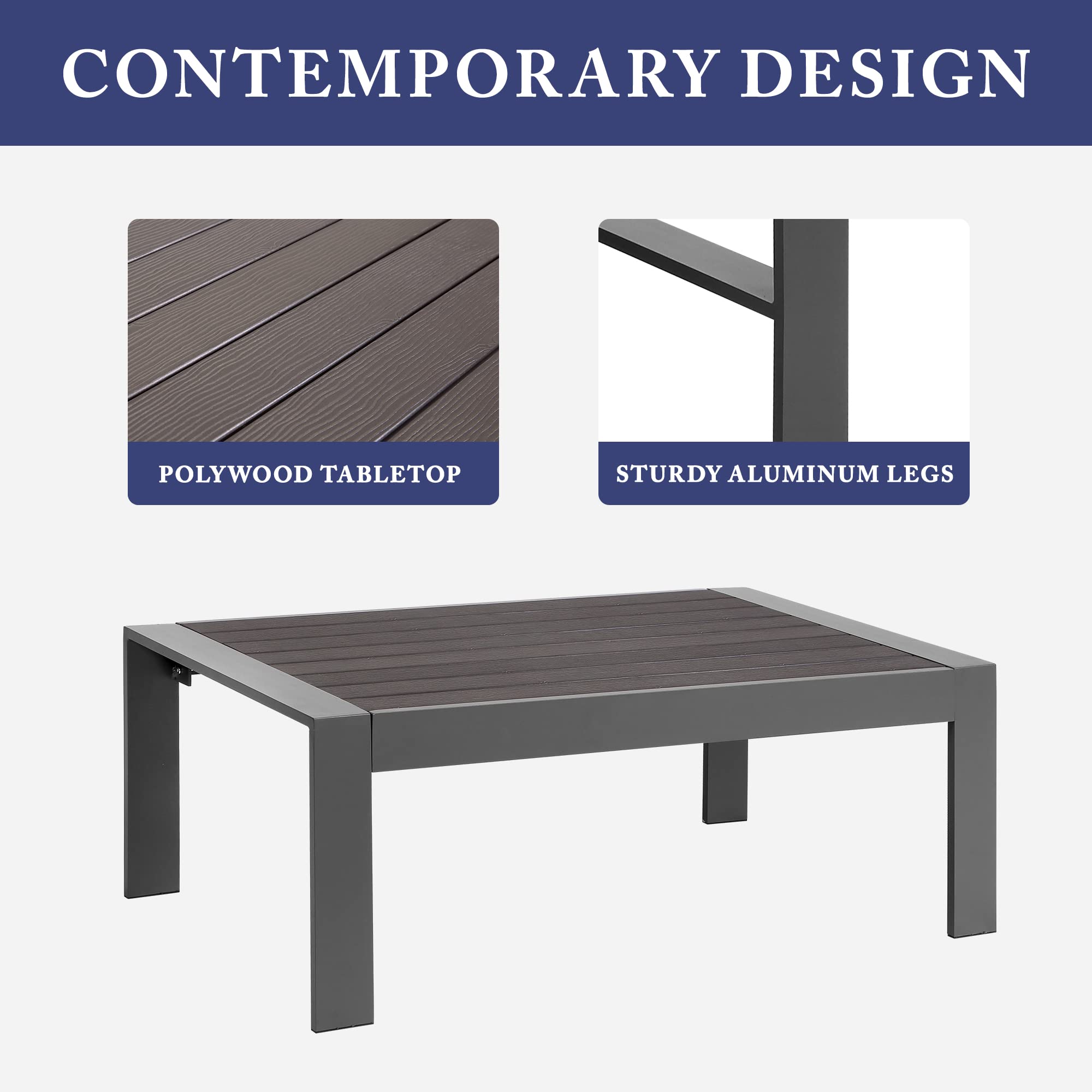 Wisteria Lane Outdoor Patio Furniture Set - 6-Piece Aluminum Sectional Sofa with Coffee Table, All-Weather Metal Conversation Set & Dark Grey Cushions - Perfect for Backyard, Garden, Poolside & Deck Relaxation
