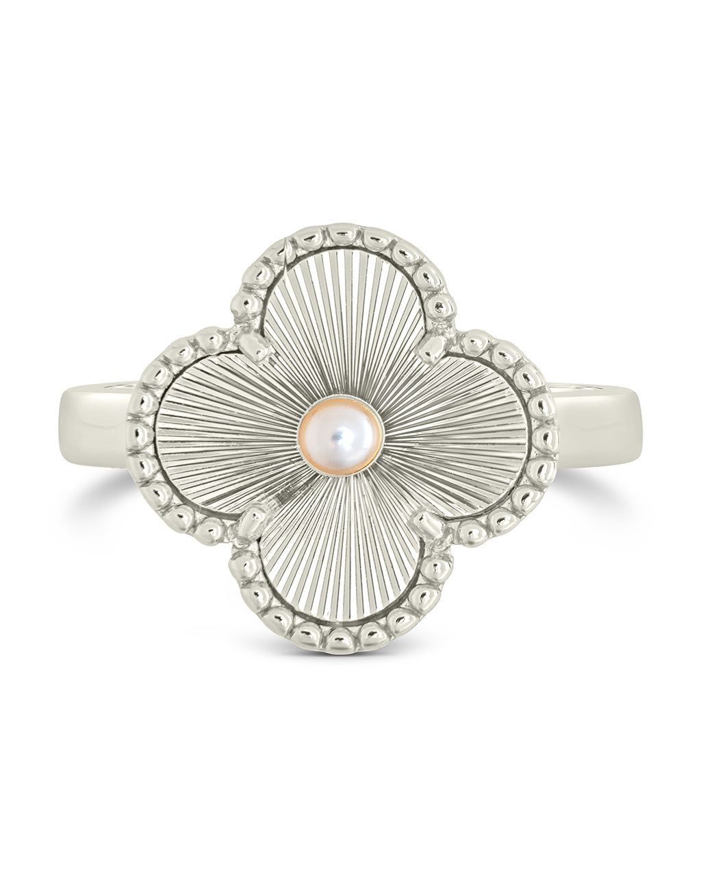 Tilda Pearl & Clover Statement Ring - Elegant Fashion Jewelry for Women, Sterling Silver Clover Leaf Design with Pearl Accent - Perfect for Parties, Weddings & Everyday Wear