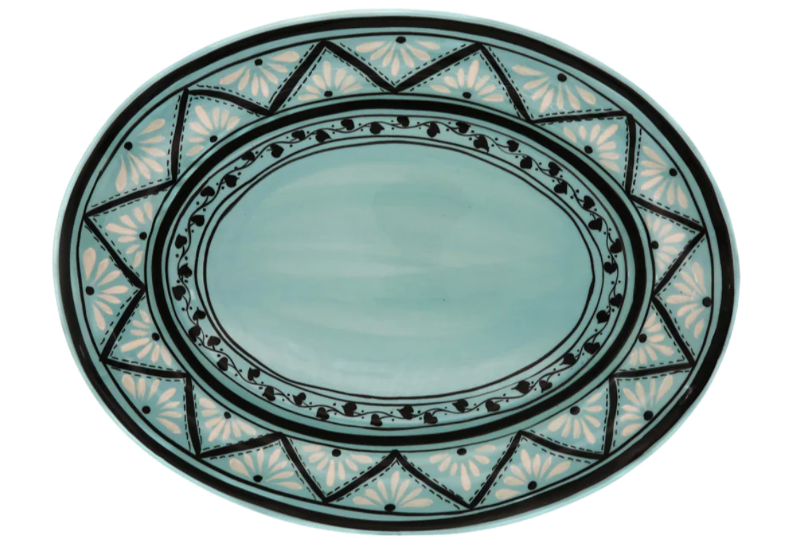 Gigi Aqua Oval Platter - Elegant Serving Tray for Parties, Weddings & Home Decor | Large Ceramic Appetizer Dish for Entertaining