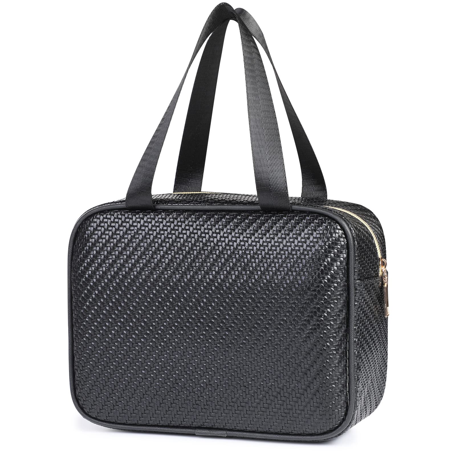 Bekeify Waterproof PU Leather Makeup Bag - Travel Toiletry Organizer for Women & Girls - Portable Cosmetic Storage Pouch for Vacation, Gym, and Daily Use (Black)