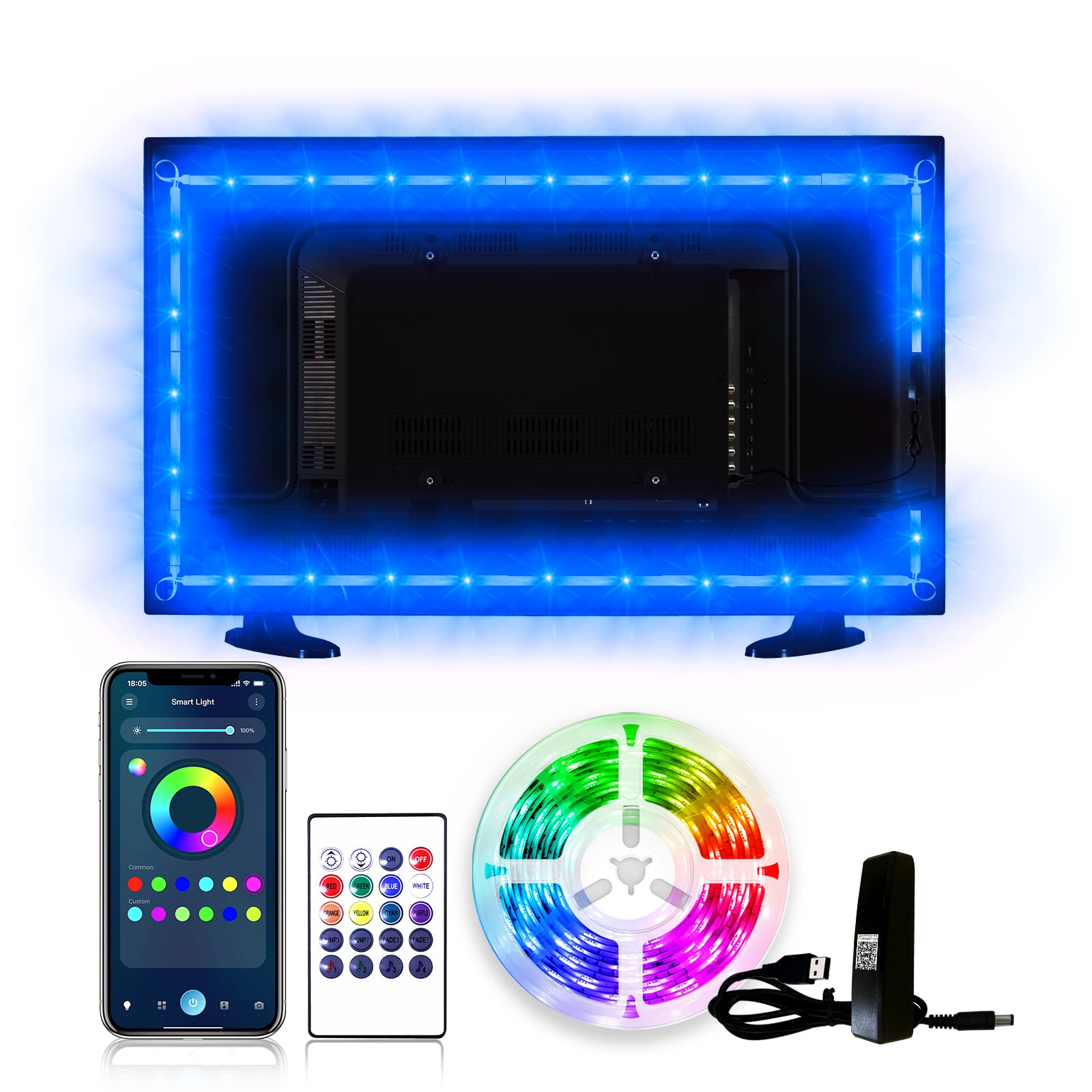 DAYBETTER 12.5ft LED TV Backlight Strip Kit for 55-65 Inch TVs - 16 Color Changing RGB Lights with Remote Control & Music Sync, USB Powered for Home Theater, Gaming Room & Bedroom Decor - Perfect for Movie Nights & Gaming Setup