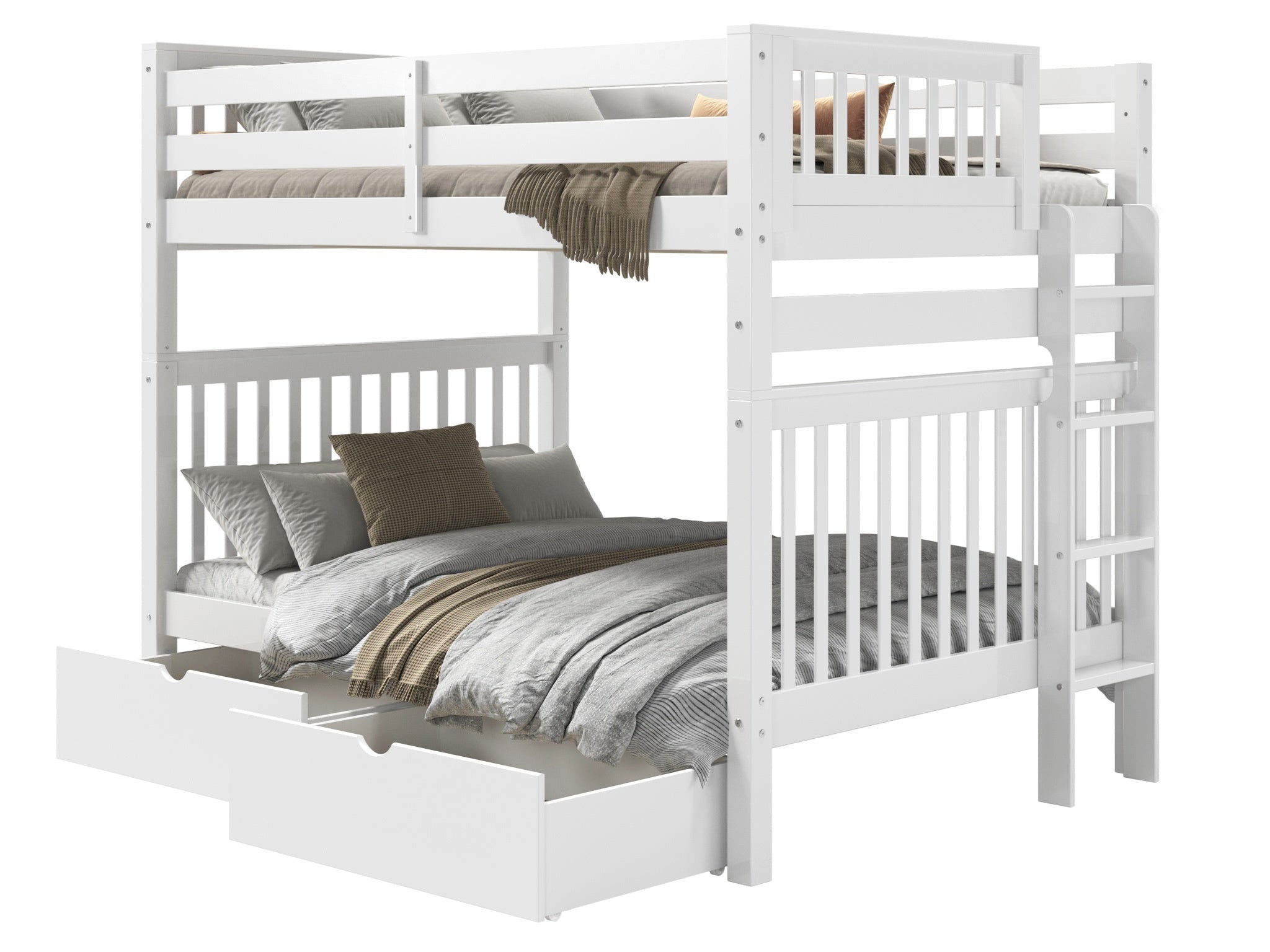 Full over Full Bunk Bed with 2 Storage Drawers - White | Space-Saving Kids & Guest Room Furniture for Small Bedrooms & Dorm Rooms