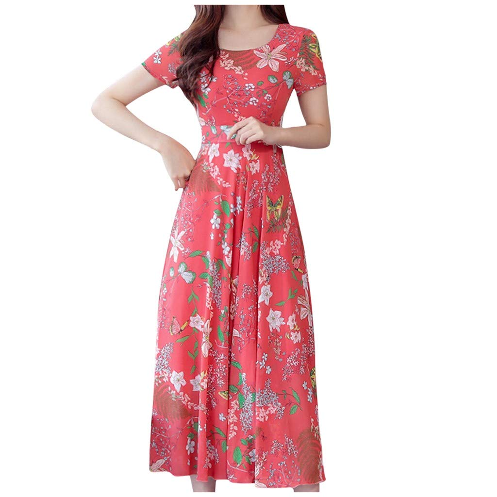 Women's Floral Print Long Sleeve Maxi Dress - Summer Beach Cover Up Dress with Mid-Calf Length - Perfect for Vacation, Boho Style, and Casual Outings