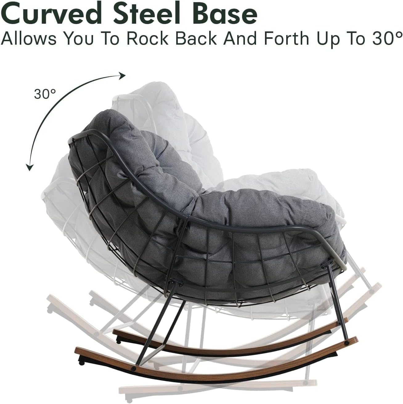 Premium Outdoor Rocking Chair with Cushion - Weather-Resistant E-Coated Steel Frame, Modern Patio Lounge Rocker for Porch, Garden & Balcony - Comfortable Gray Relaxation Chair (Perfect for Reading, Sunbathing & Backyard Lounging)