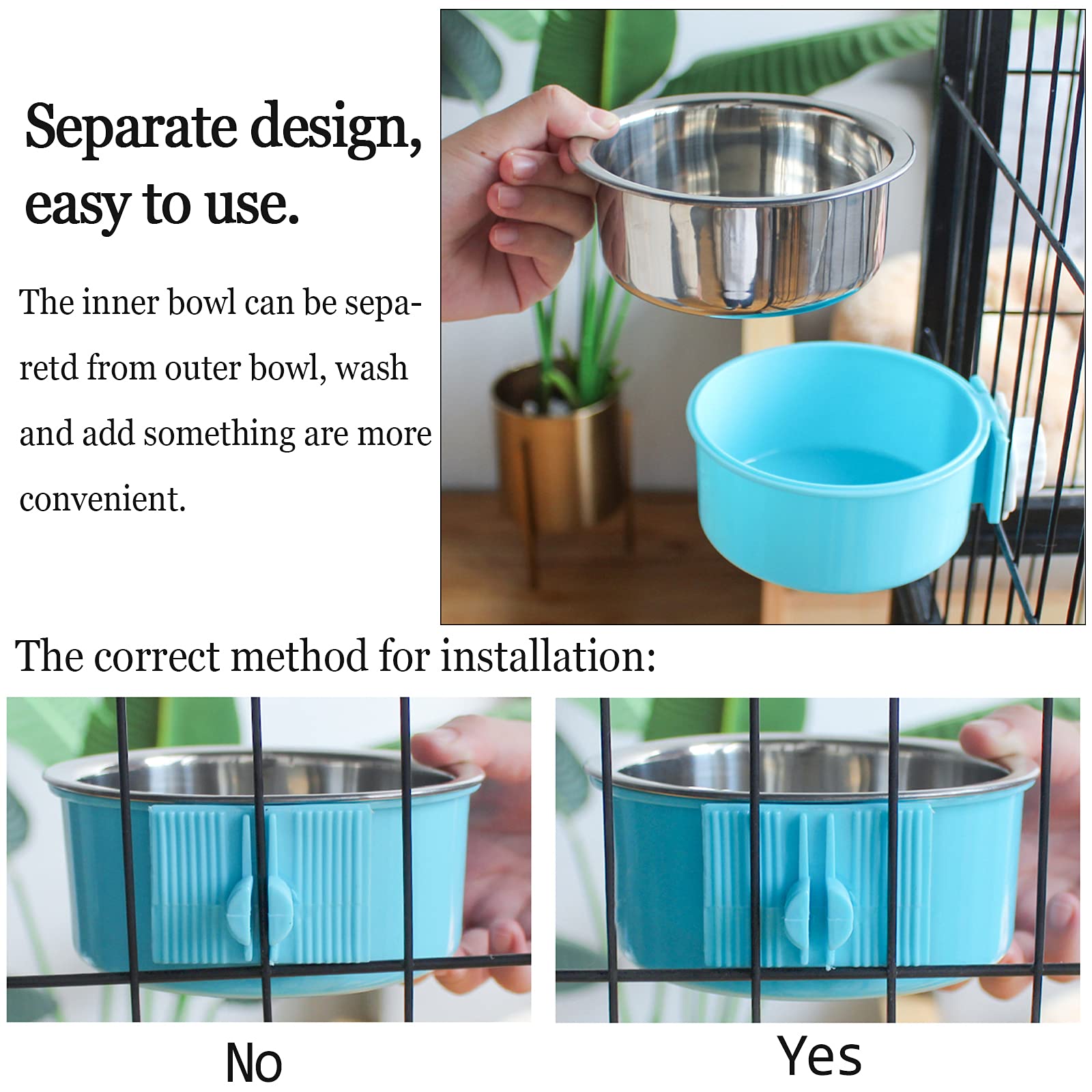 Kathson Removable Stainless Steel Hanging Pet Bowl - 2 Pack Green & Pink Cage Feeder for Dogs, Cats, Puppies, Birds, Rats & Guinea Pigs | Perfect for Kennels, Cages & Outdoor Use