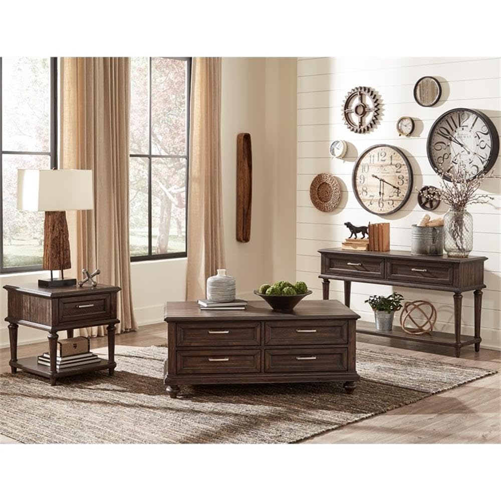 Pemberly Row Wood 1 Drawer End Table in Driftwood Charcoal - Modern Nightstand for Bedroom, Living Room, or Office - Compact Storage Side Table with Drawer
