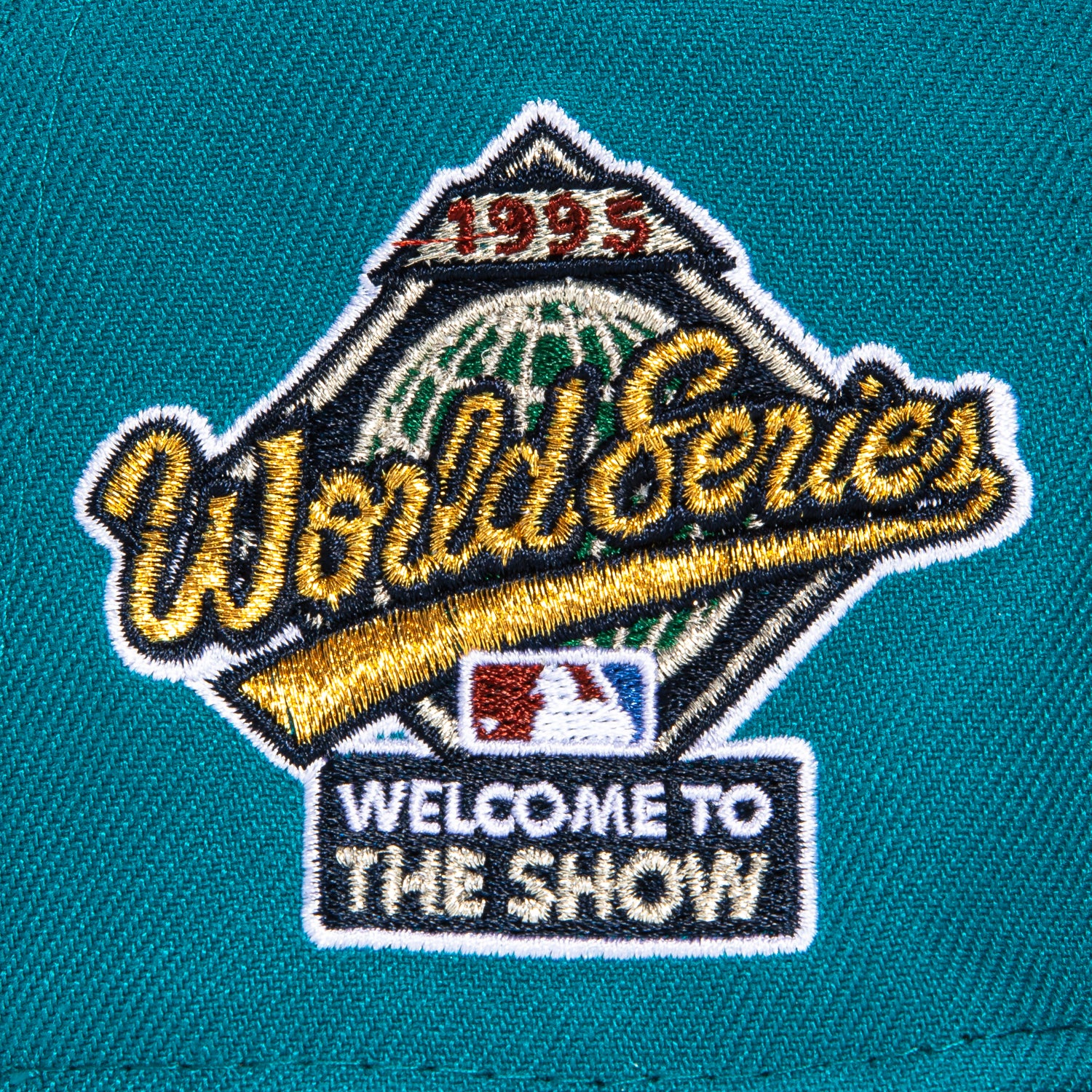 New Era 59Fifty Cleveland Guardians 1995 World Series Patch Script Hat - Teal & Navy Blue Baseball Cap for Men - Perfect for Game Day, Sports Events & Fan Collections