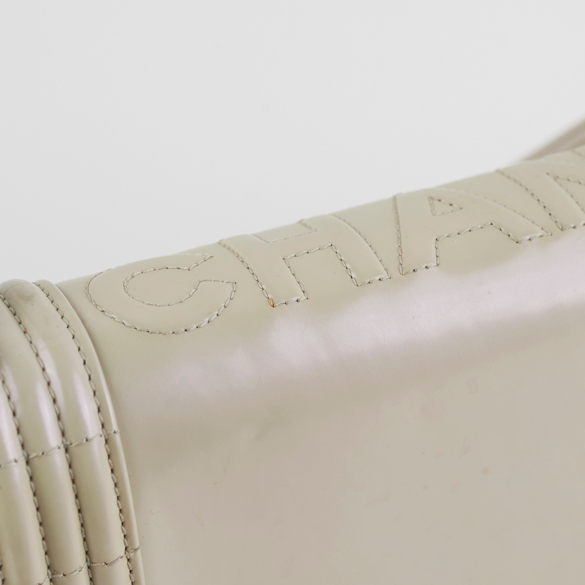 Chanel Boy Old Medium Iridescent Light Grey Leather Shoulder Bag - Luxury Designer Handbag for Women, Perfect for Evening Parties & Special Occasions