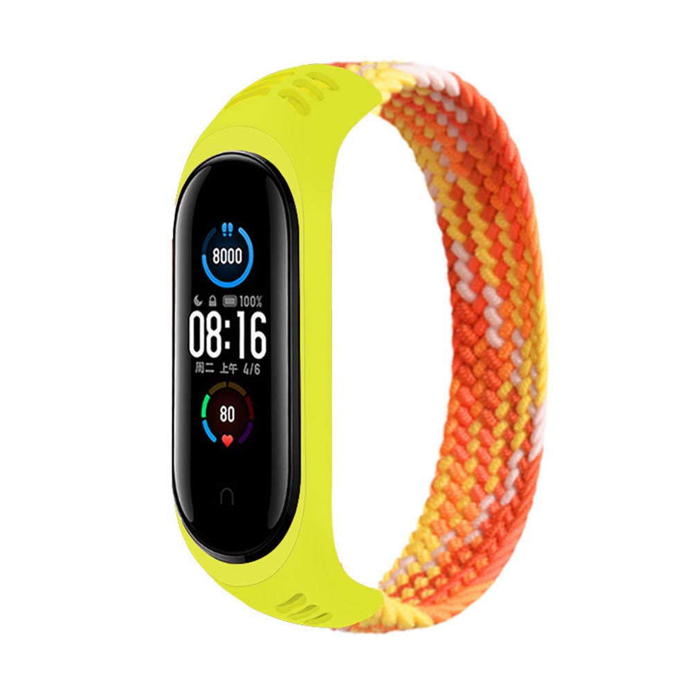 Braided Nylon Stretchable Solo Loop Wristband Compatible with Xiaomi Mi Band 4/5/6/7 & Amazfit Band 5/6 - Colorful Orange (Large Size) - Perfect for Fitness Tracking, Running & Everyday Wear