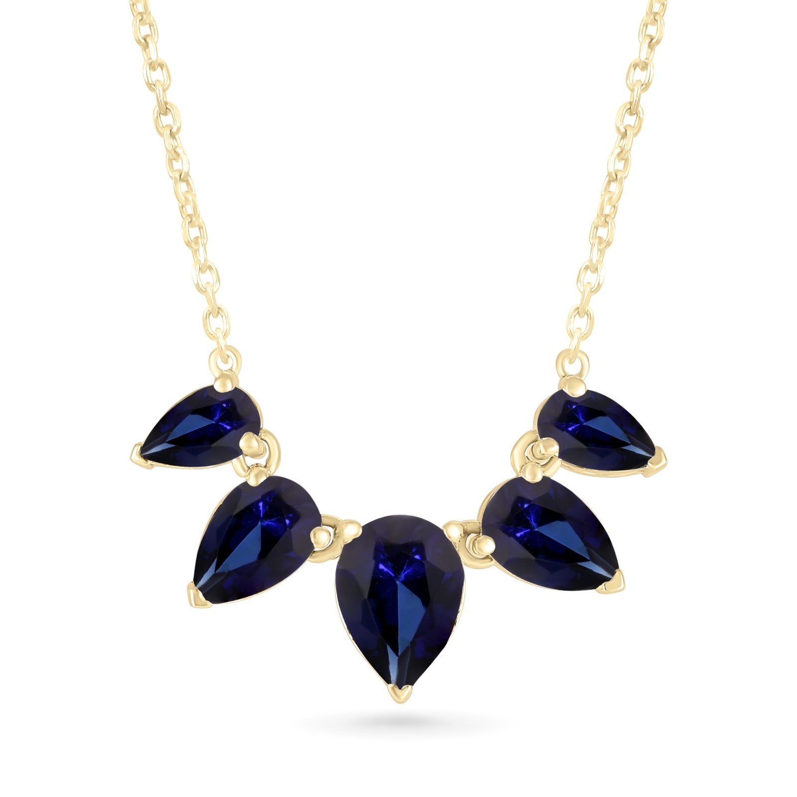 10K Yellow Gold Teardrop Blue Sapphire Necklace for Women - Elegant Jewelry Gift for Birthday, Anniversary & Special Occasions