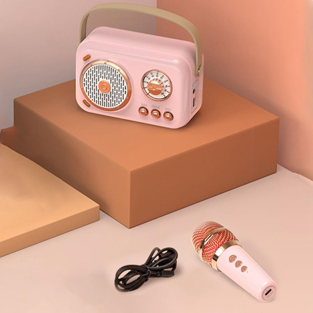 POLISH Family Outdoor Bluetooth Karaoke Speaker with Wireless Microphone - Portable High Volume Subwoofer for Kids (Pink) | Perfect for Birthday Parties, Camping & Family Gatherings